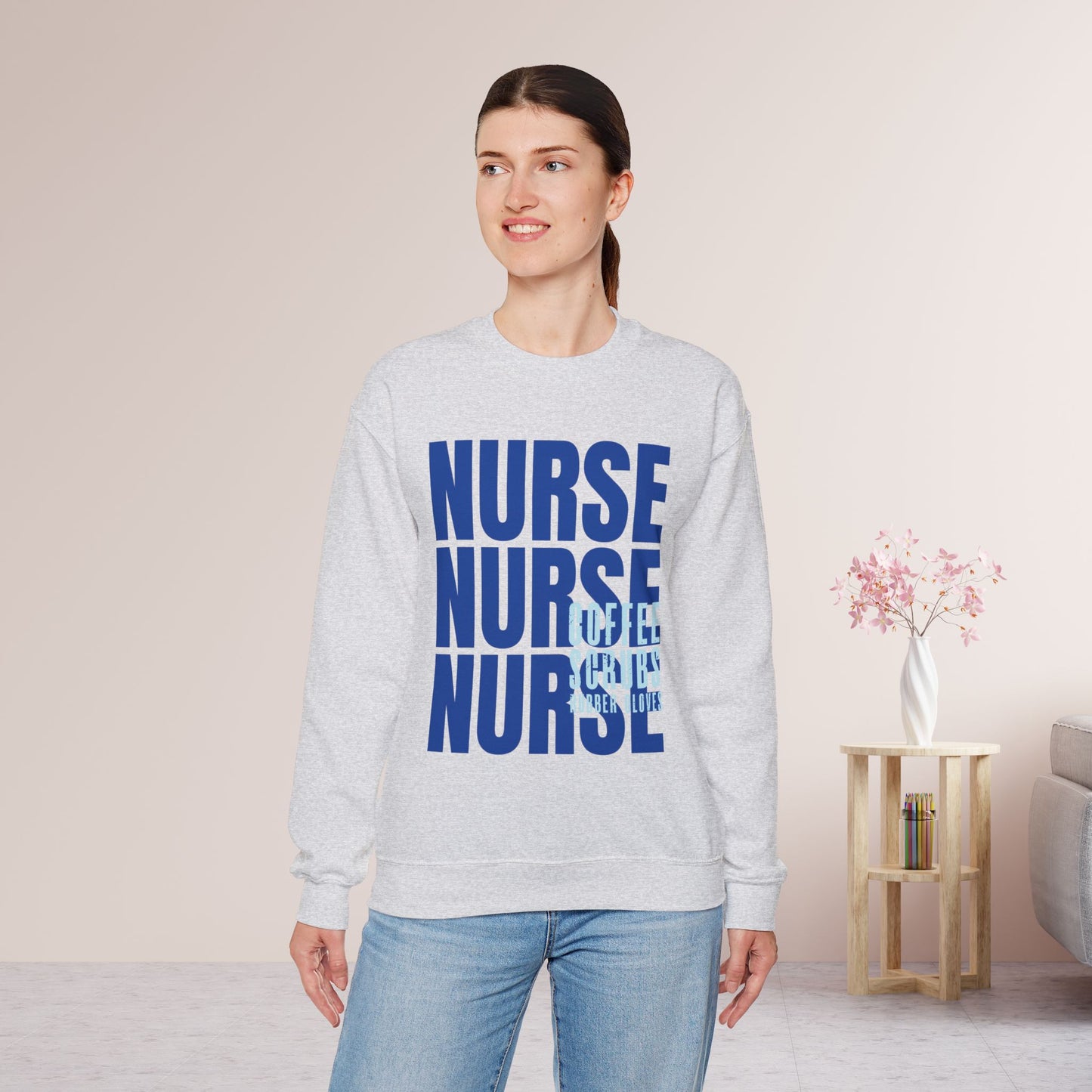 Blue Nurse Sweatshirt - Coffee Scrubs Rubber Gloves Crewneck