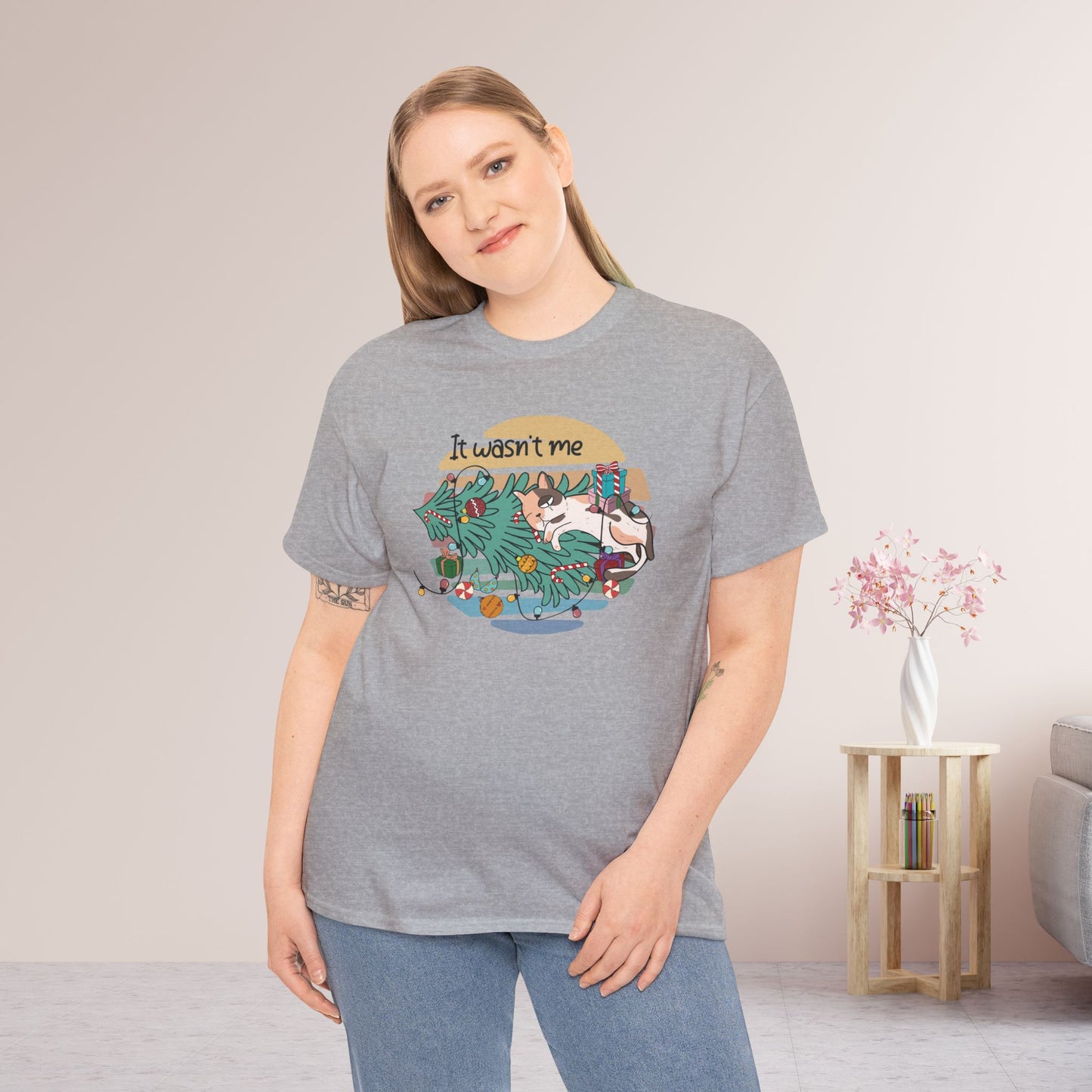 It Wasn't Me Funny Cat Christmas Heavy Cotton Tee - Cat Lovers Christmas Gift