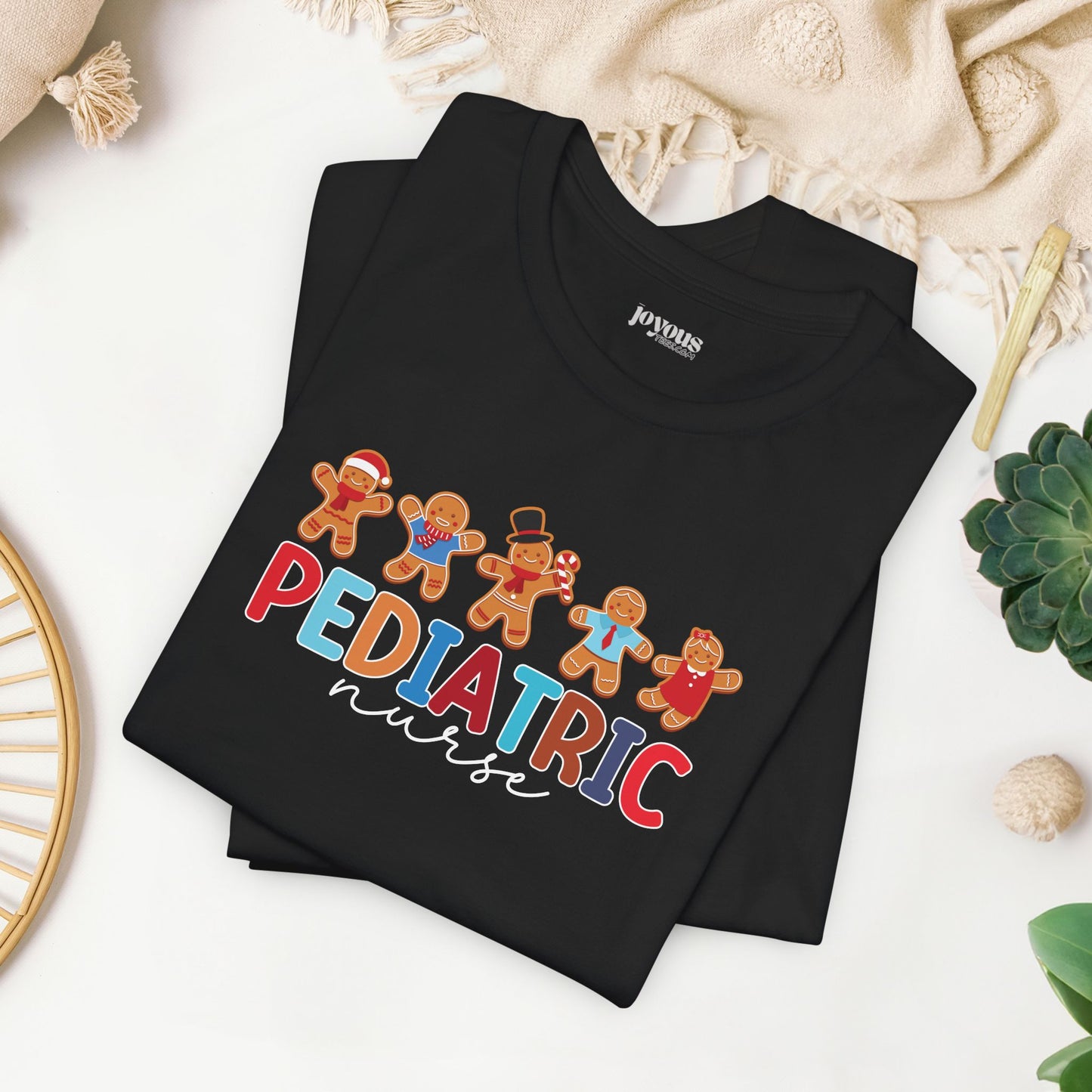 Christmas Pediatric Nurse Soft Cotton Tee with Gingerbread Men