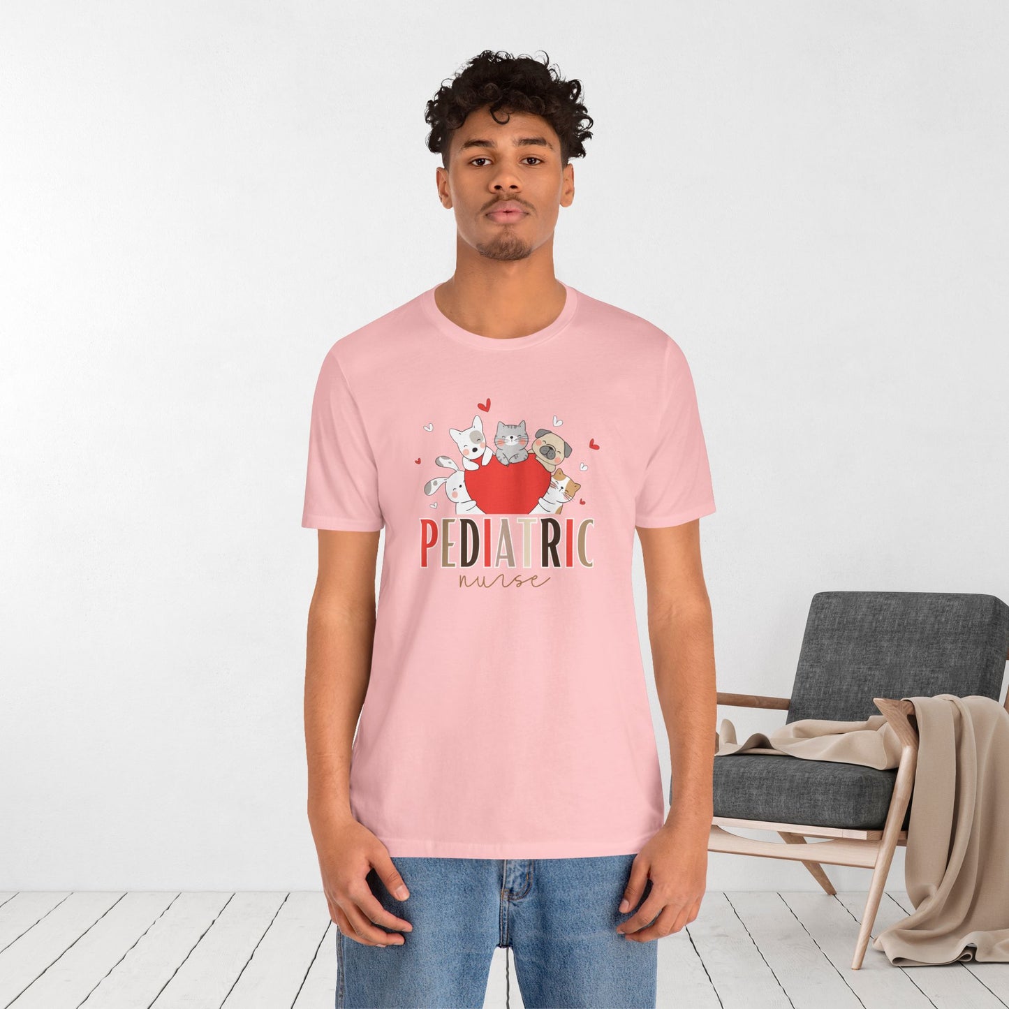 Pediatric Nurse Soft Cotton Tee with Cute Dogs and Cats for PEDS Nurse
