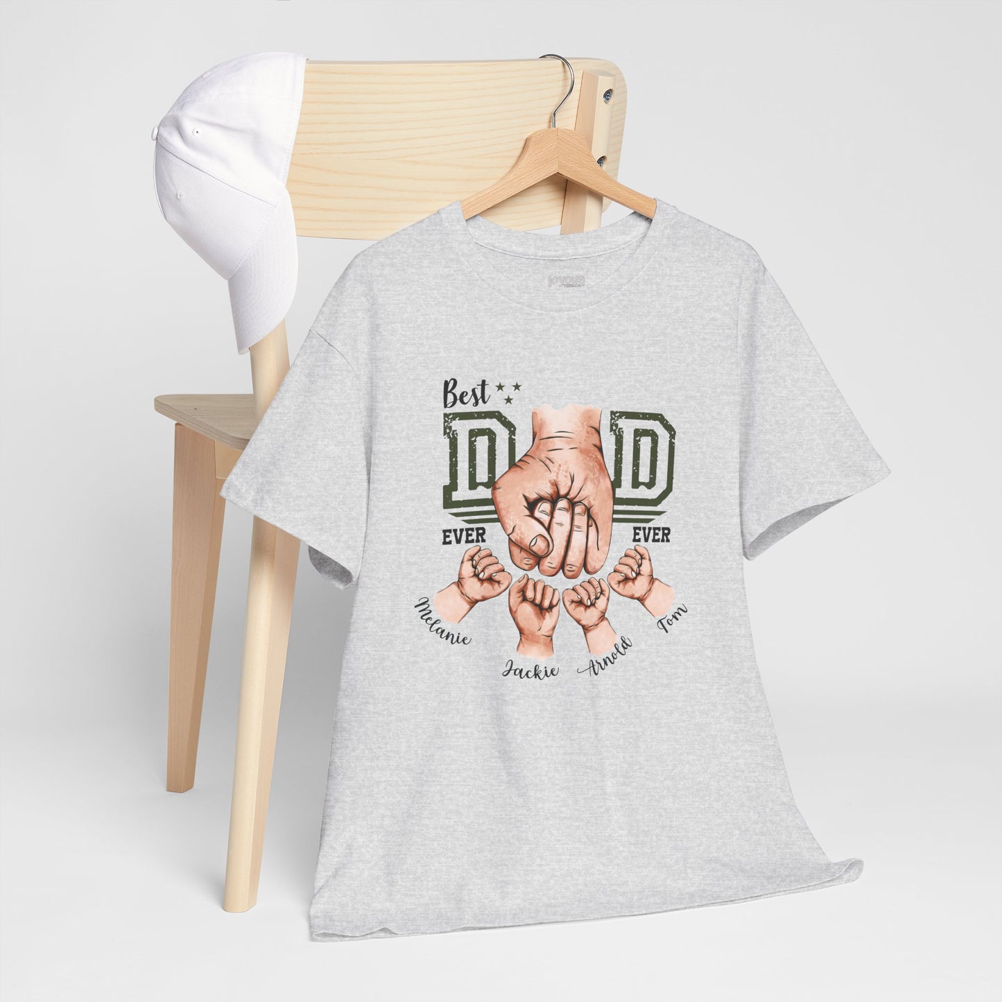 Custom Dad Heavy Cotton Tee with Kids Name - Personalized Gift for Dad