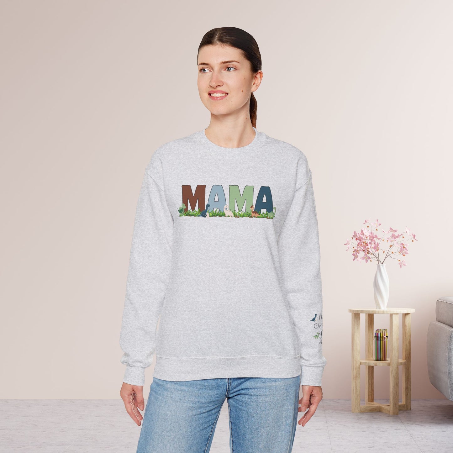 Custom Dinosaur Mama Sweatshirt with Kids Name - Personalized Gift for Mom