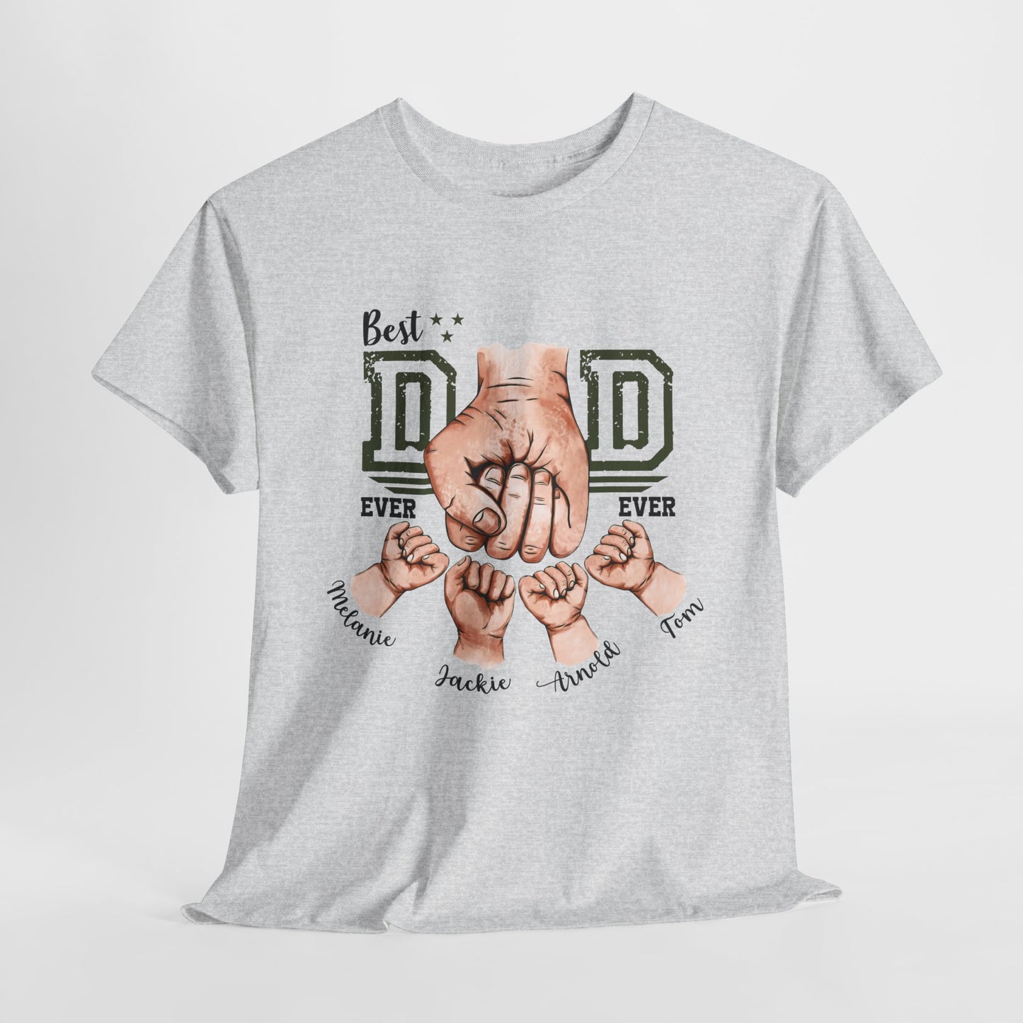 Custom Dad Heavy Cotton Tee with Kids Name - Personalized Gift for Dad