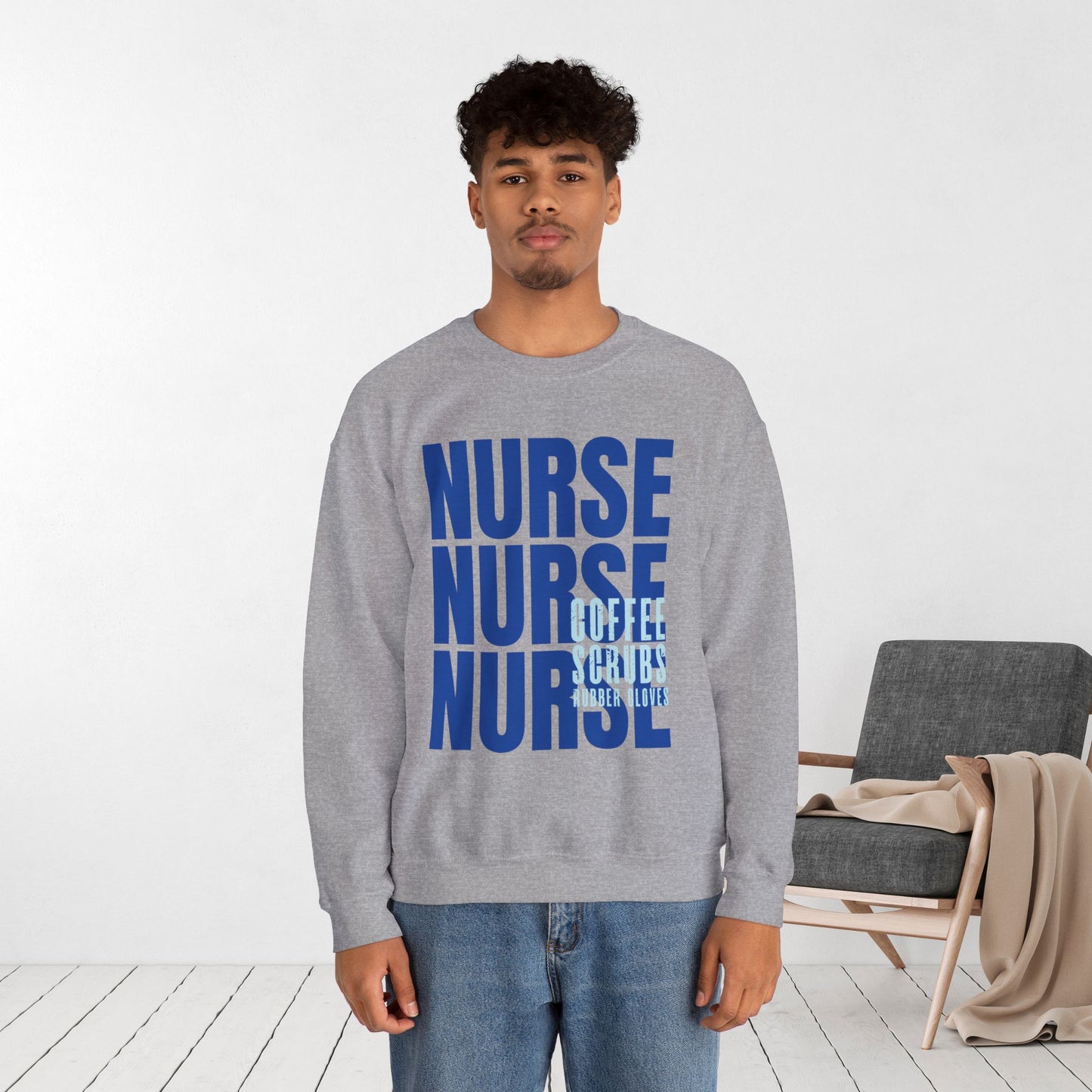 Blue Nurse Sweatshirt - Coffee Scrubs Rubber Gloves Crewneck
