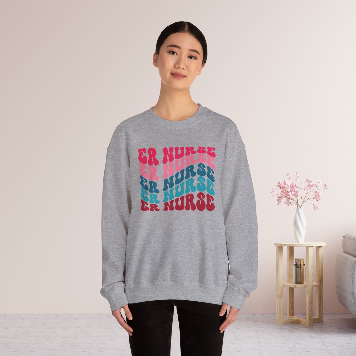 Groovy Colorful ER Nurse Sweatshirt - Emergency Nurse Crewneck