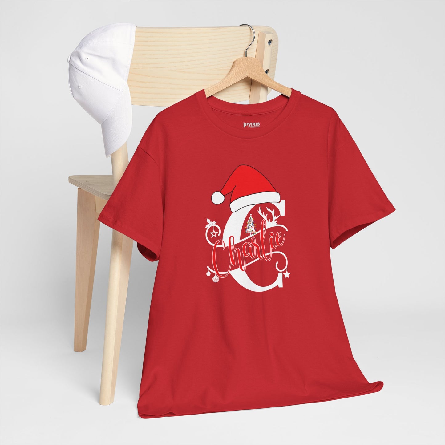 Personalized Christmas Monogram Heavy Cotton Tee with First Name - Custom Christmas Gifts