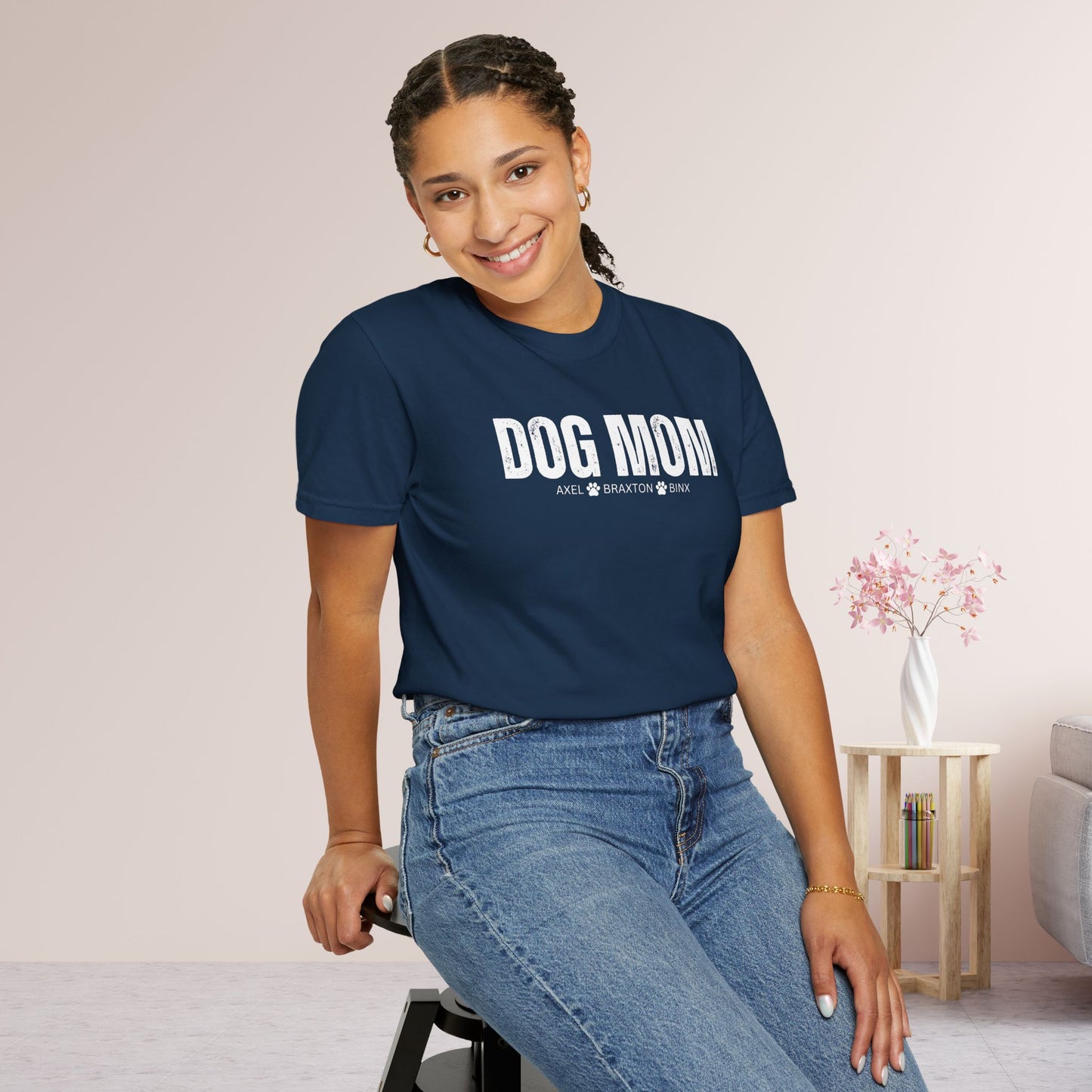 Custom Dog Mom Comfort Colors Shirt with Dogs Name - Personalized Dog Lover Gift