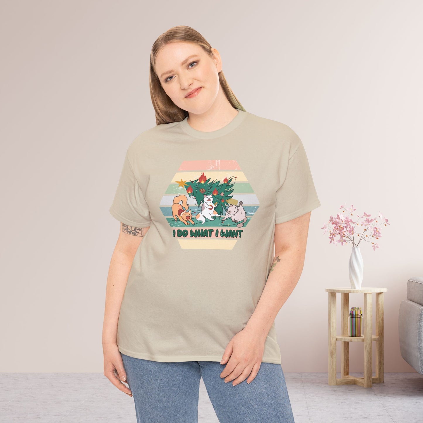 I Do What I Want Funny Cat Christmas Heavy Cotton Tee - Cat Lovers Christmas Gift