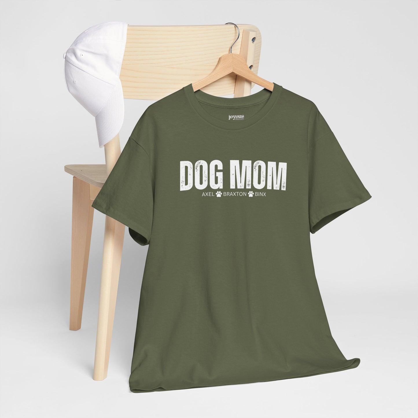 Custom Dog Mom Heavy Cotton Tee with Dogs Name - Personalized Dog Lover Gift