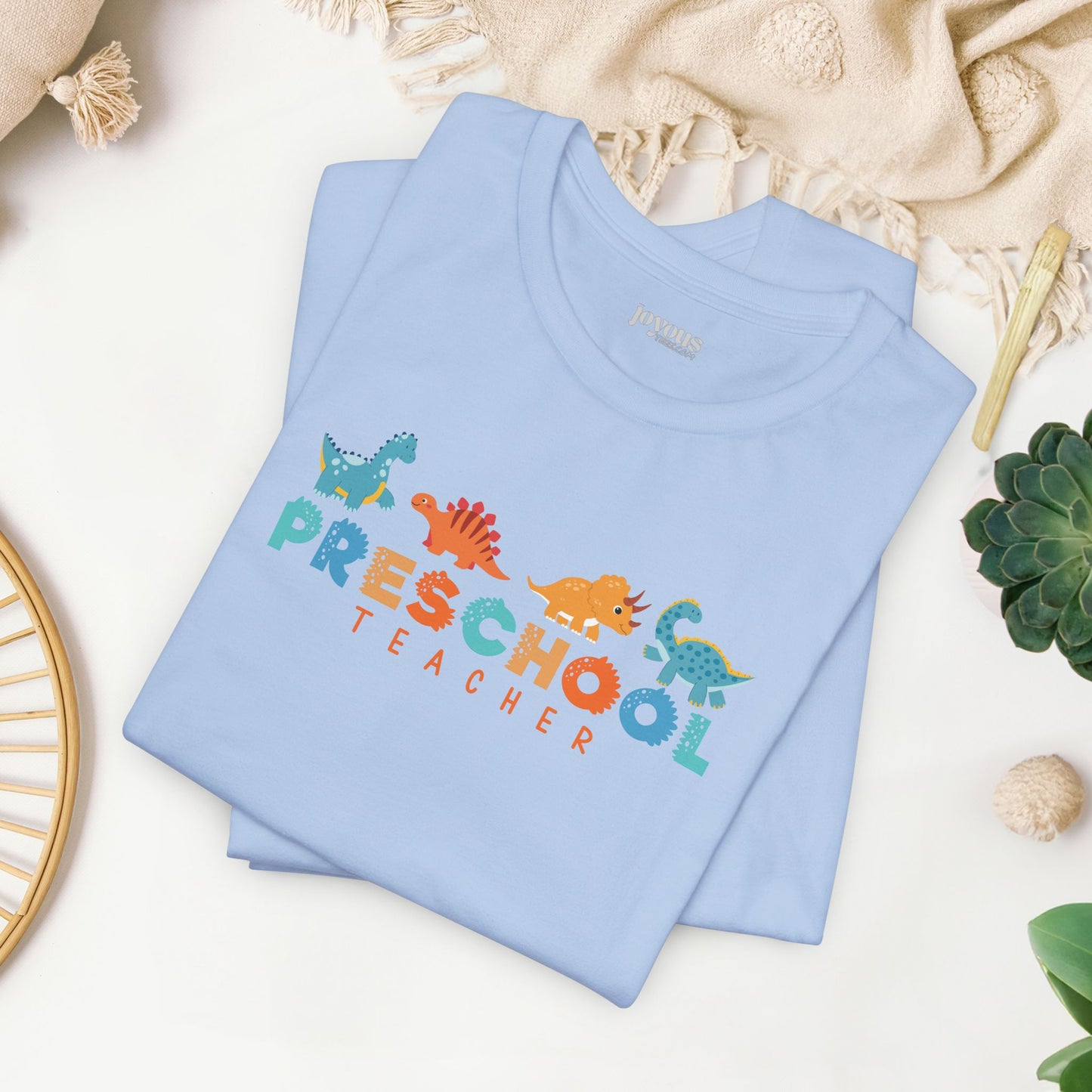 Preschool Teacher Soft Cotton Tee with Cute Dinosaurs