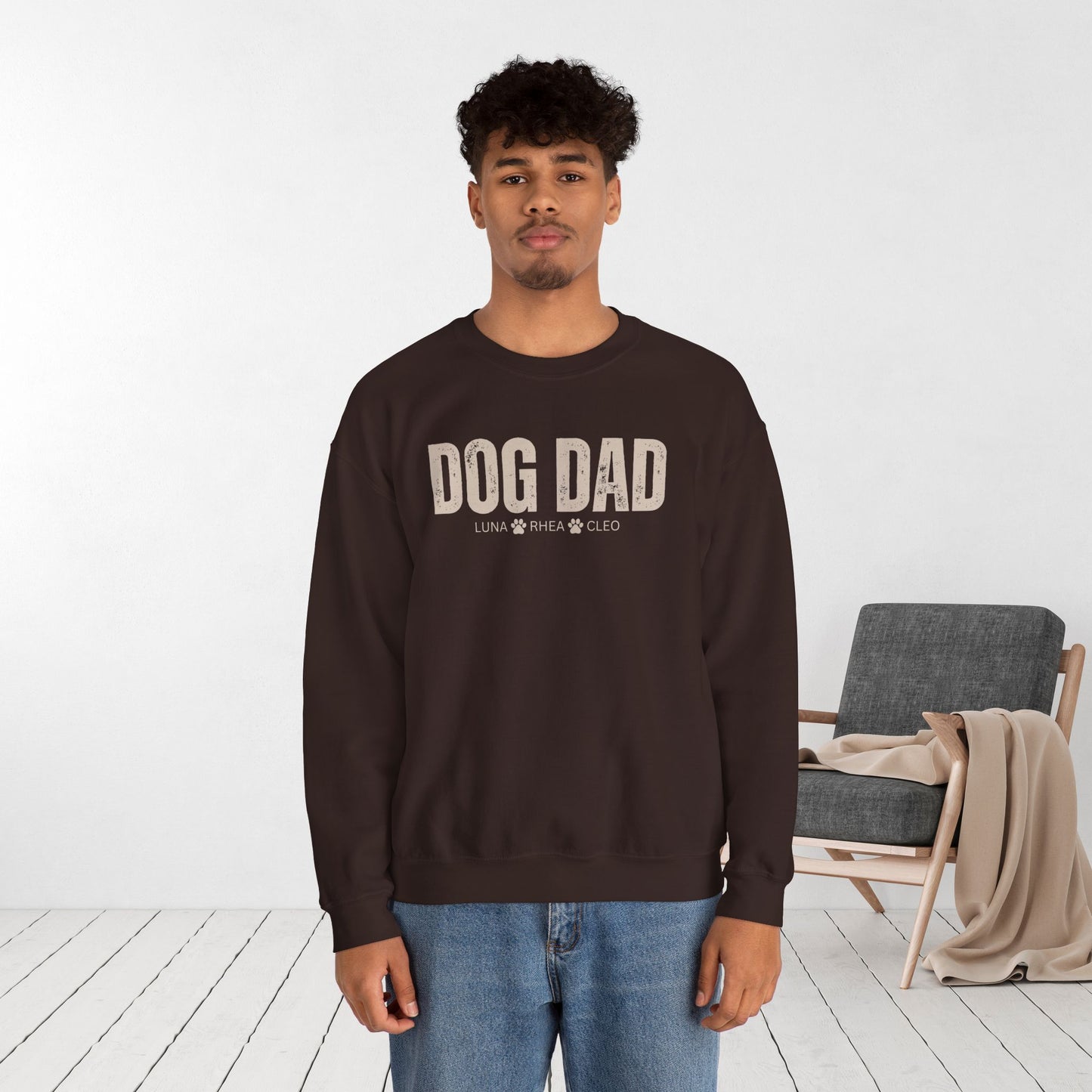 Custom Dog Dad Sweatshirt with Dogs Name - Personalized Gift for Dog Dad
