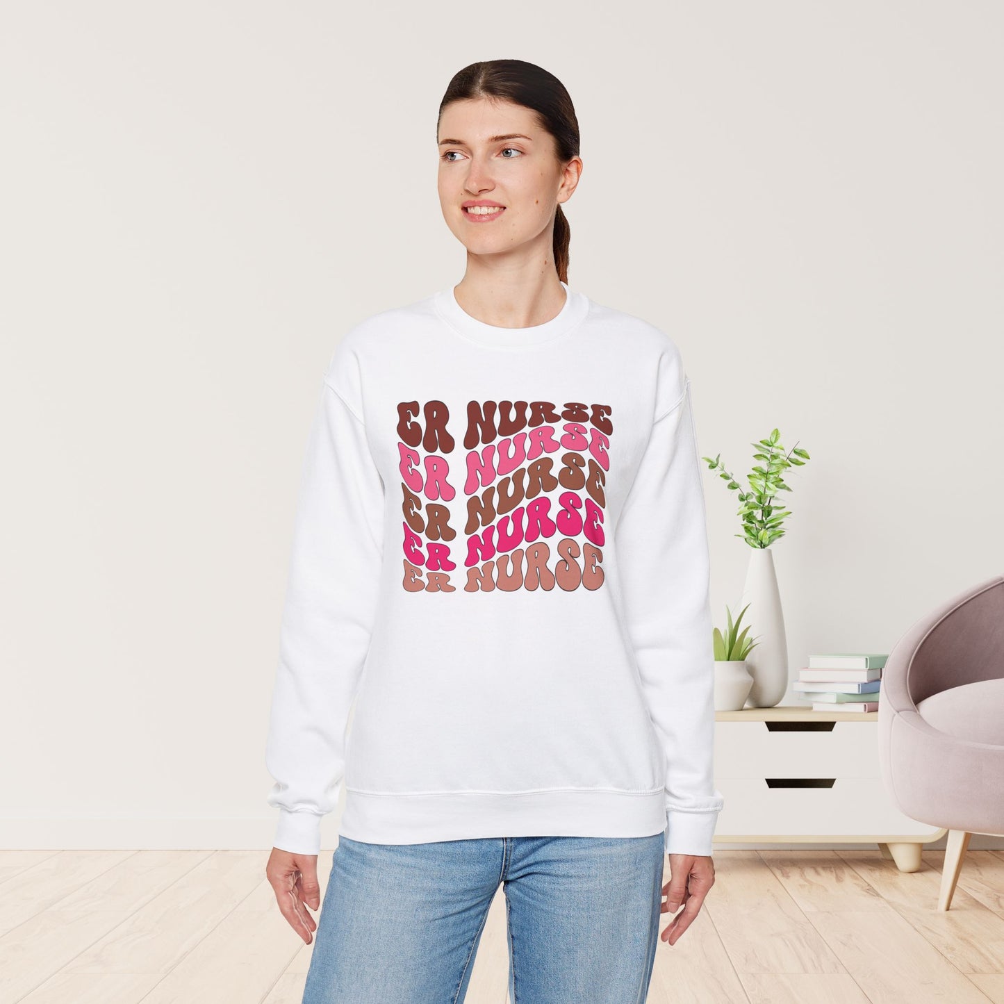 Groovy Pink ER Nurse Sweatshirt - Emergency Nurse Pullover