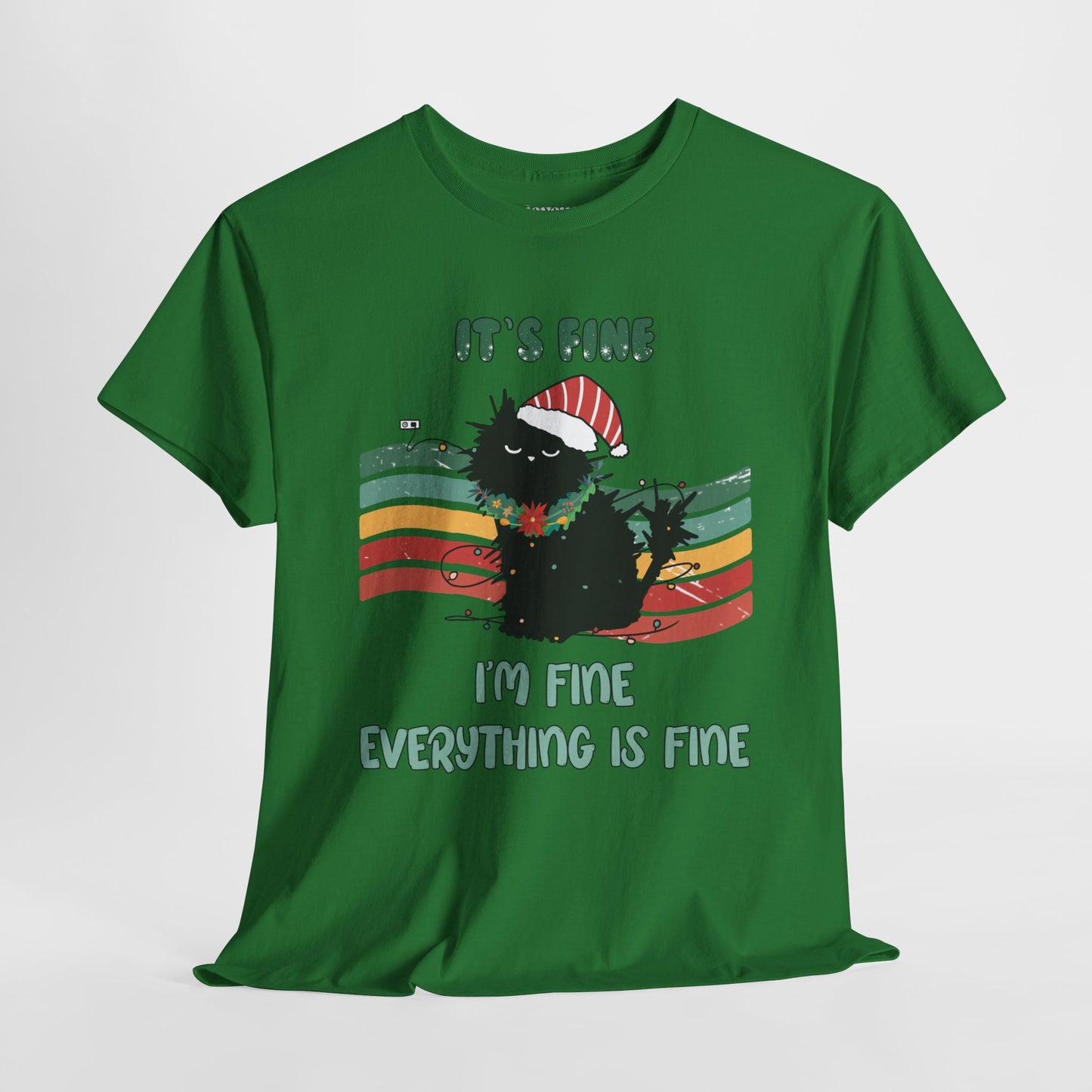It's Fine Funny Cat Christmas Heavy Cotton Tee - Cat Lovers Christmas Gift
