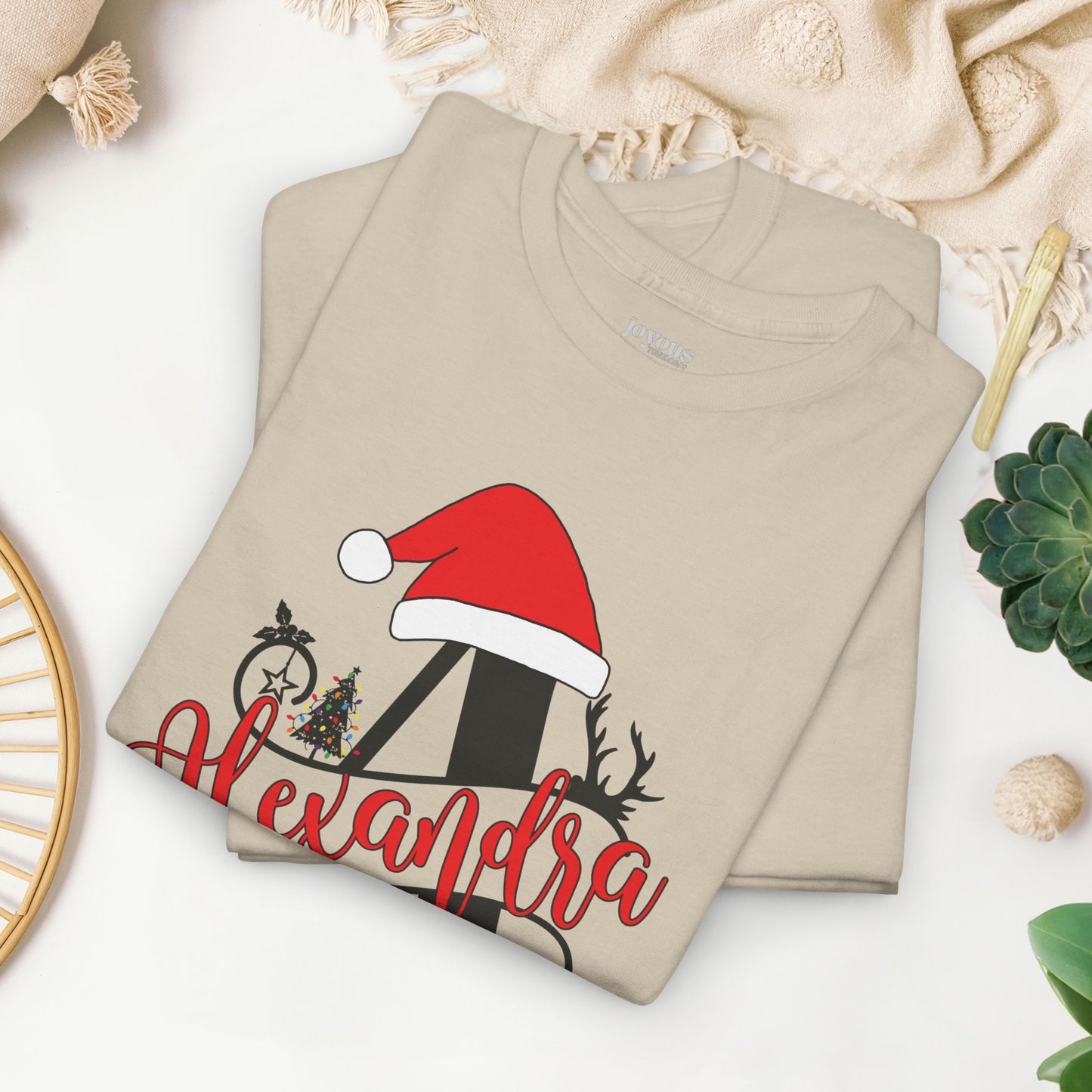 Personalized Christmas Monogram Heavy Cotton Tee with First Name - Custom Christmas Gifts