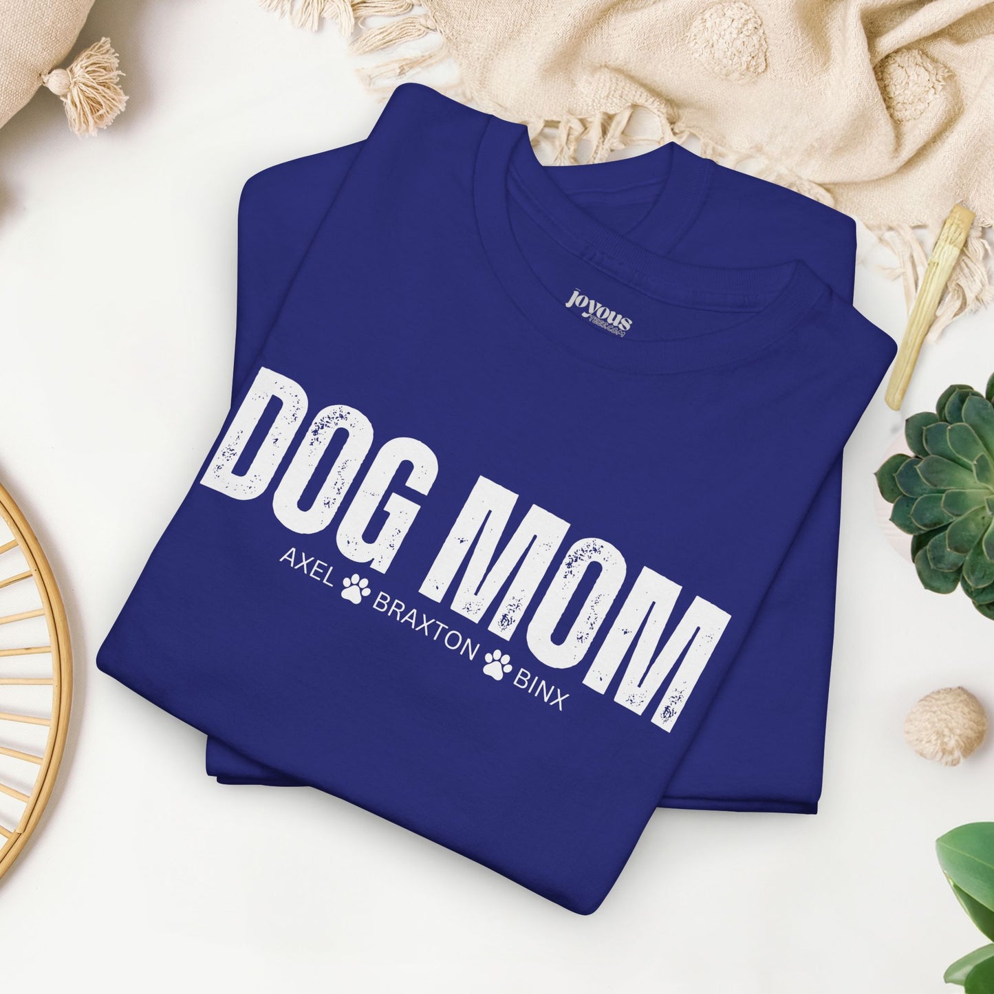 Custom Dog Mom Heavy Cotton Tee with Dogs Name - Personalized Dog Lover Gift