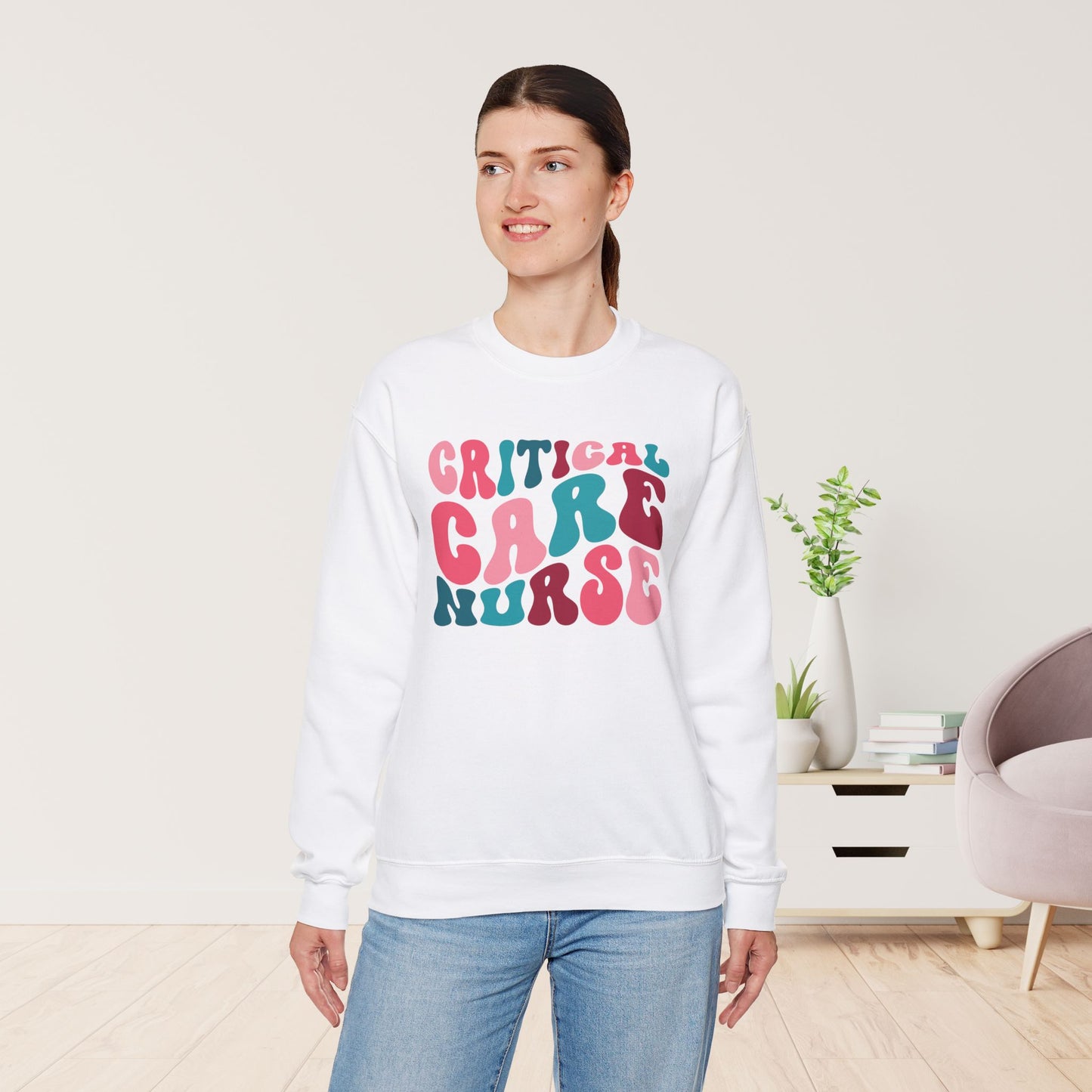 Groovy Colorful Critical Care Nurse Crewneck Sweatshirt