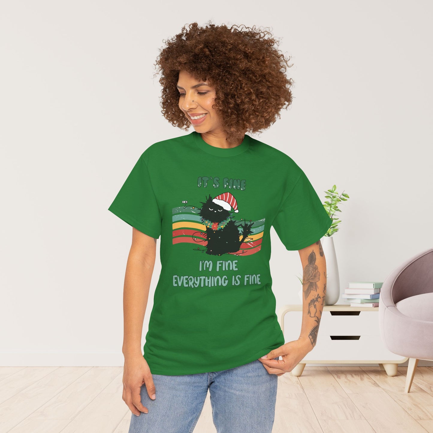 It's Fine Funny Cat Christmas Heavy Cotton Tee - Cat Lovers Christmas Gift