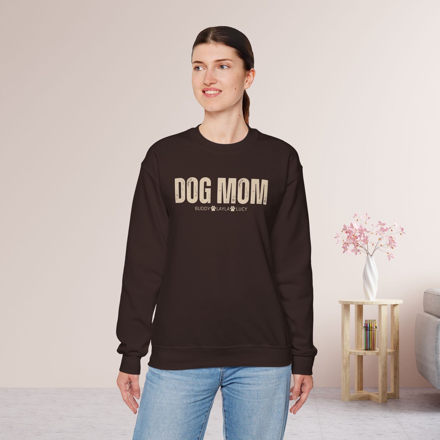 Custom Dog Mom Sweatshirt with Dogs Name - Personalized Gift for Dog Mom