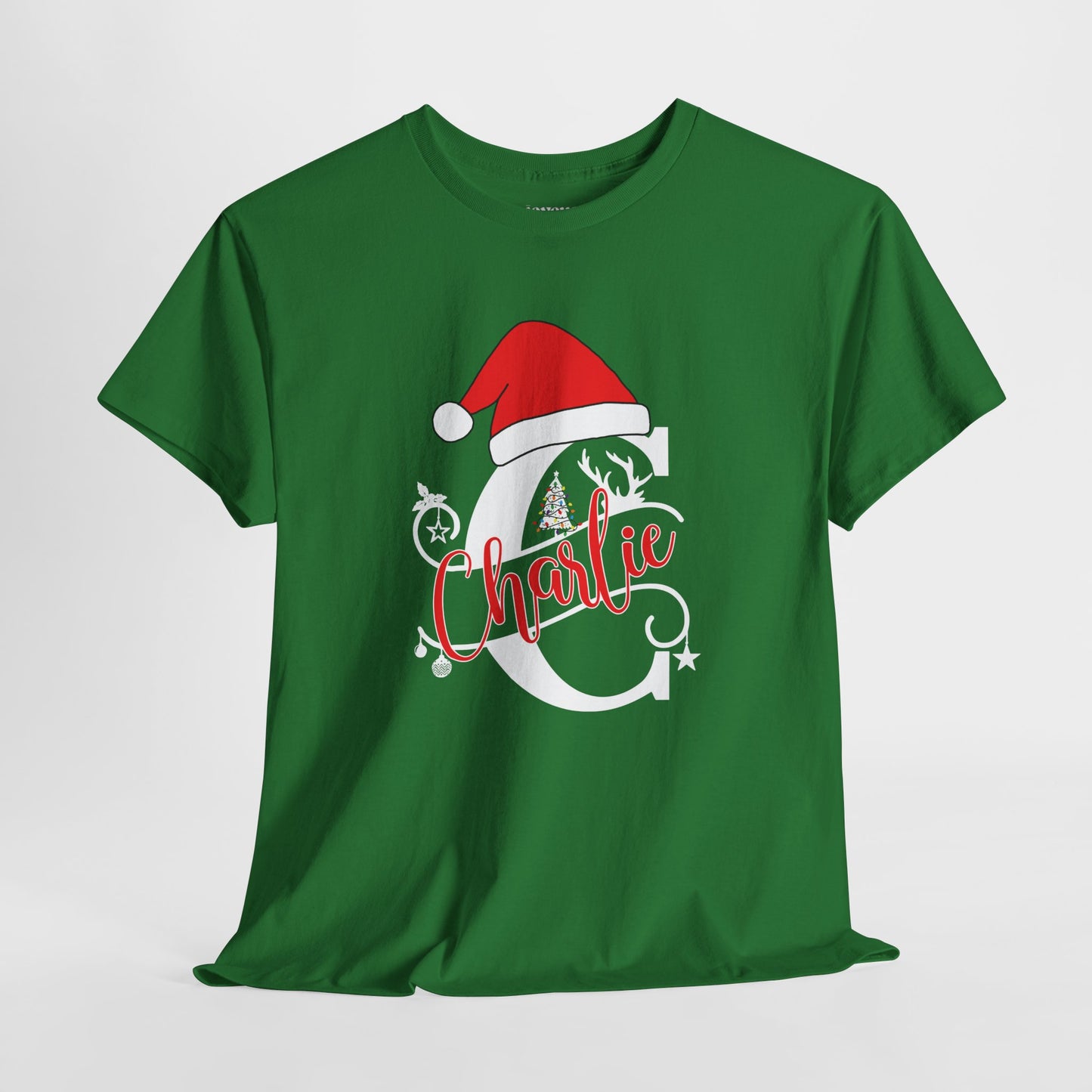 Personalized Christmas Monogram Heavy Cotton Tee with First Name - Custom Christmas Gifts