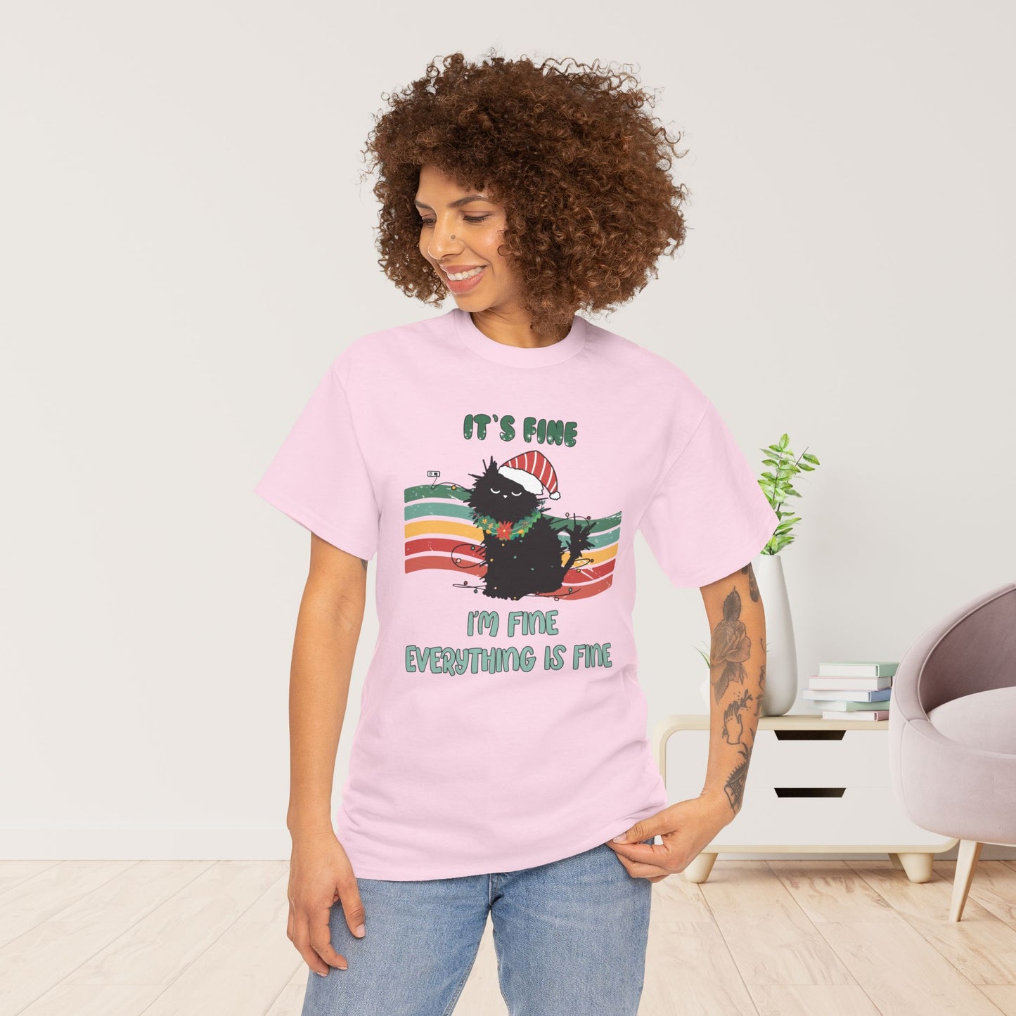 It's Fine Funny Cat Christmas Heavy Cotton Tee - Cat Lovers Christmas Gift