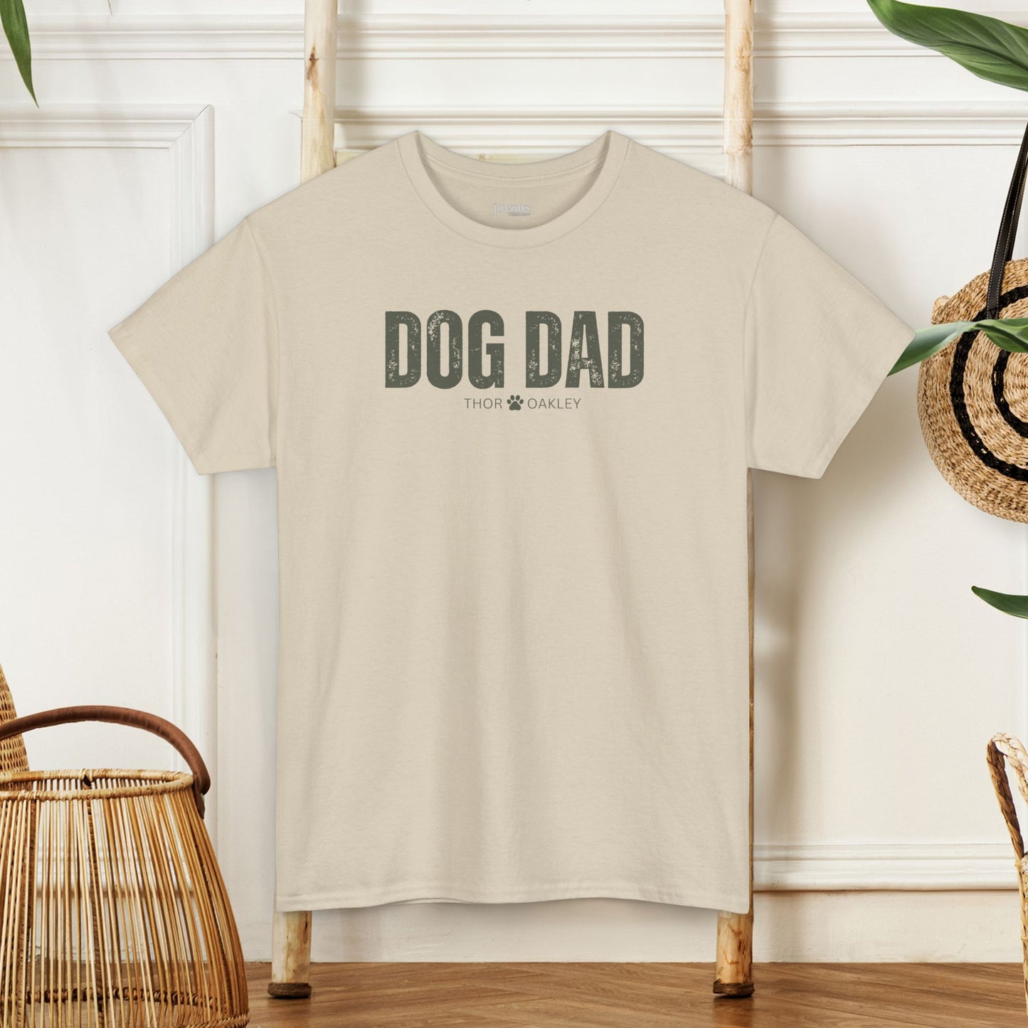 Custom Dog Dad Heavy Cotton Tee with Dogs Name - Personalized Dog Lover Gift