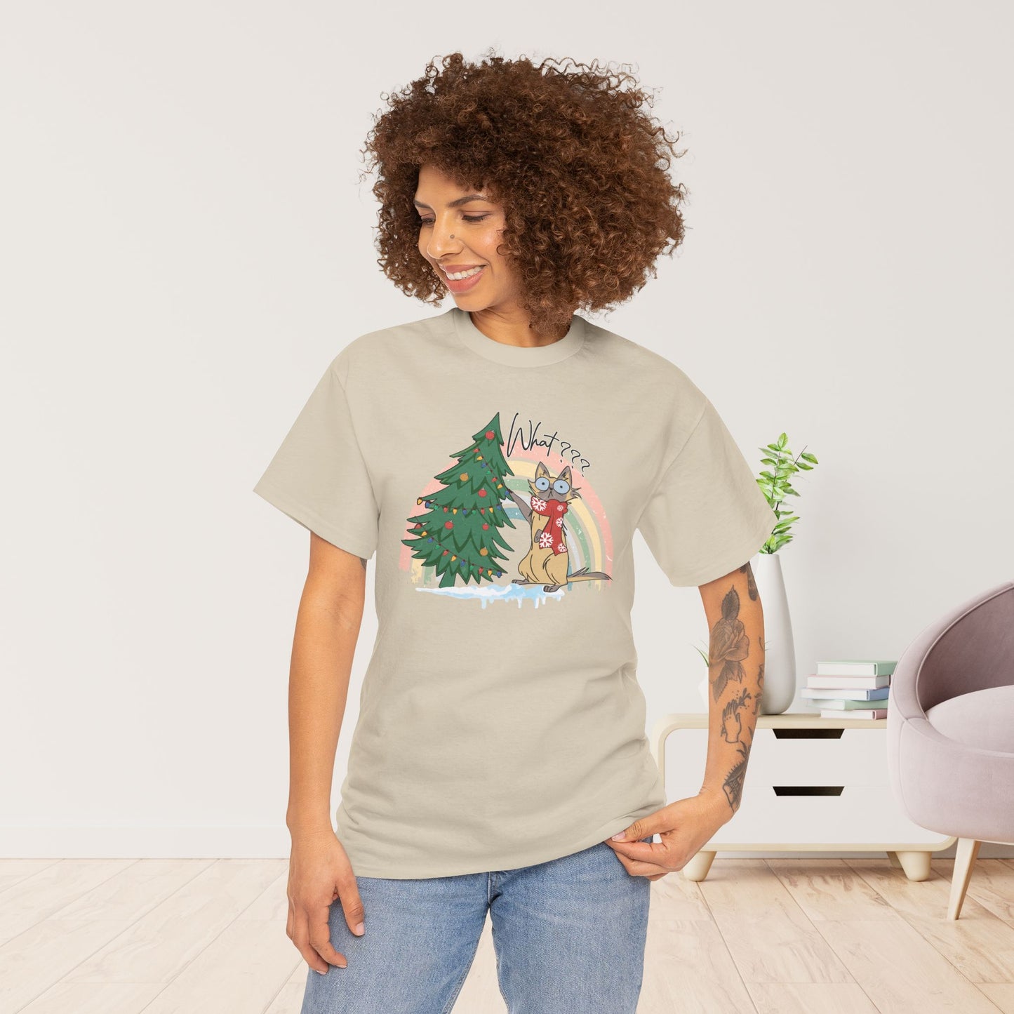 What??? Funny Cat Christmas Heavy Cotton Tee - Cat Lovers Christmas Gift