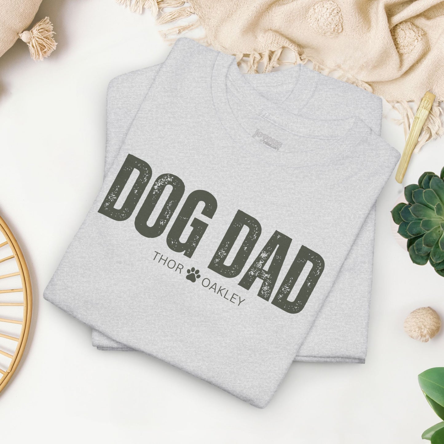 Custom Dog Dad Heavy Cotton Tee with Dogs Name - Personalized Dog Lover Gift