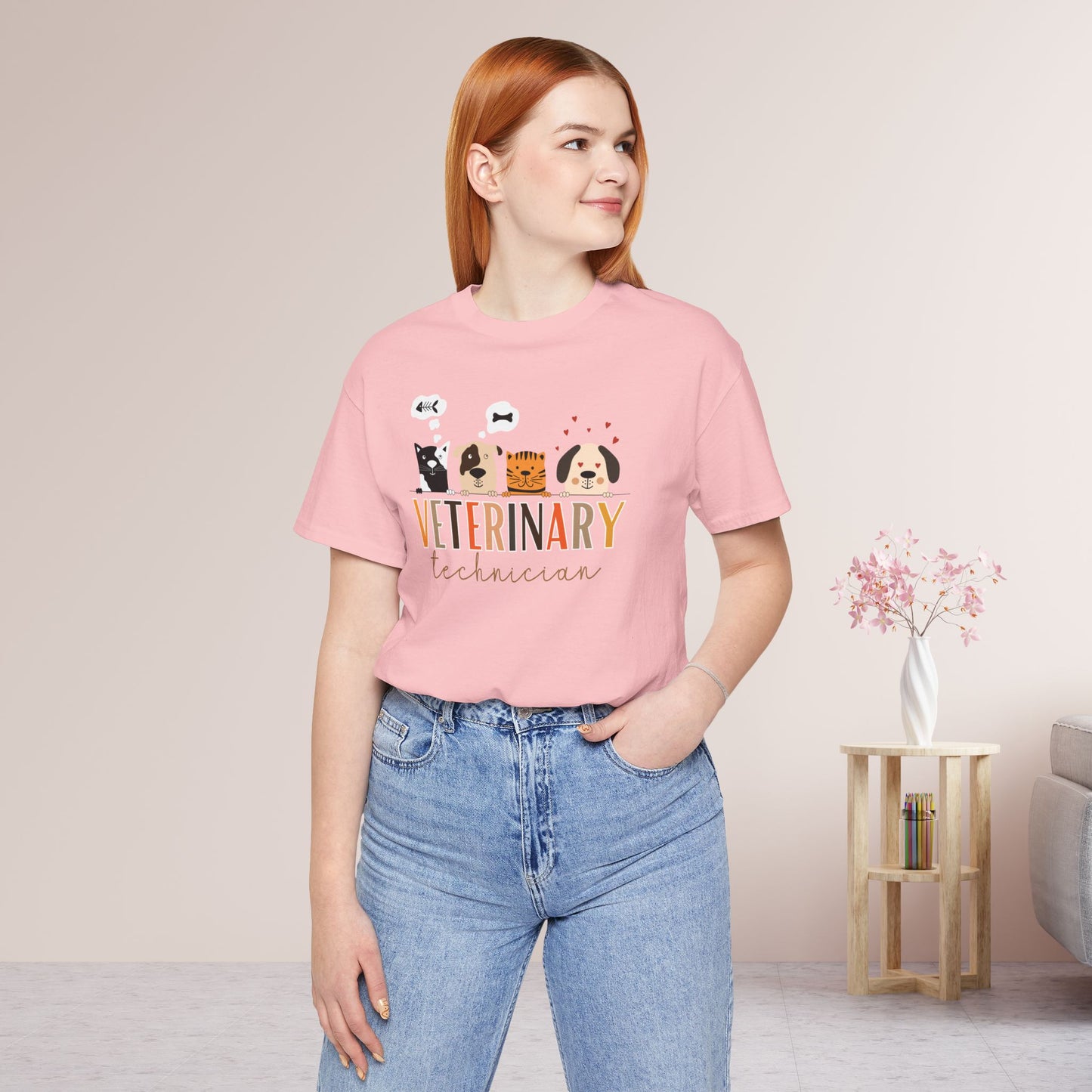 Veterinary Technician Soft Cotton Tee with Cute Dogs and Cats for VET Technician