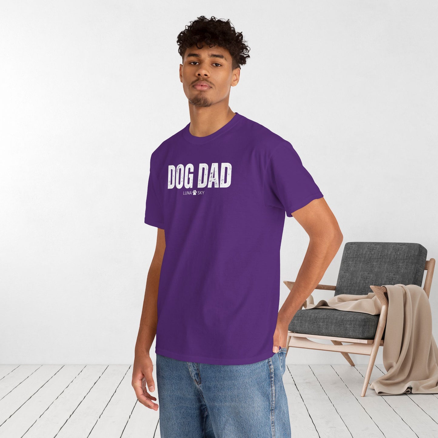 Custom Dog Dad Heavy Cotton Tee with Dogs Name - Personalized Dog Lover Gift
