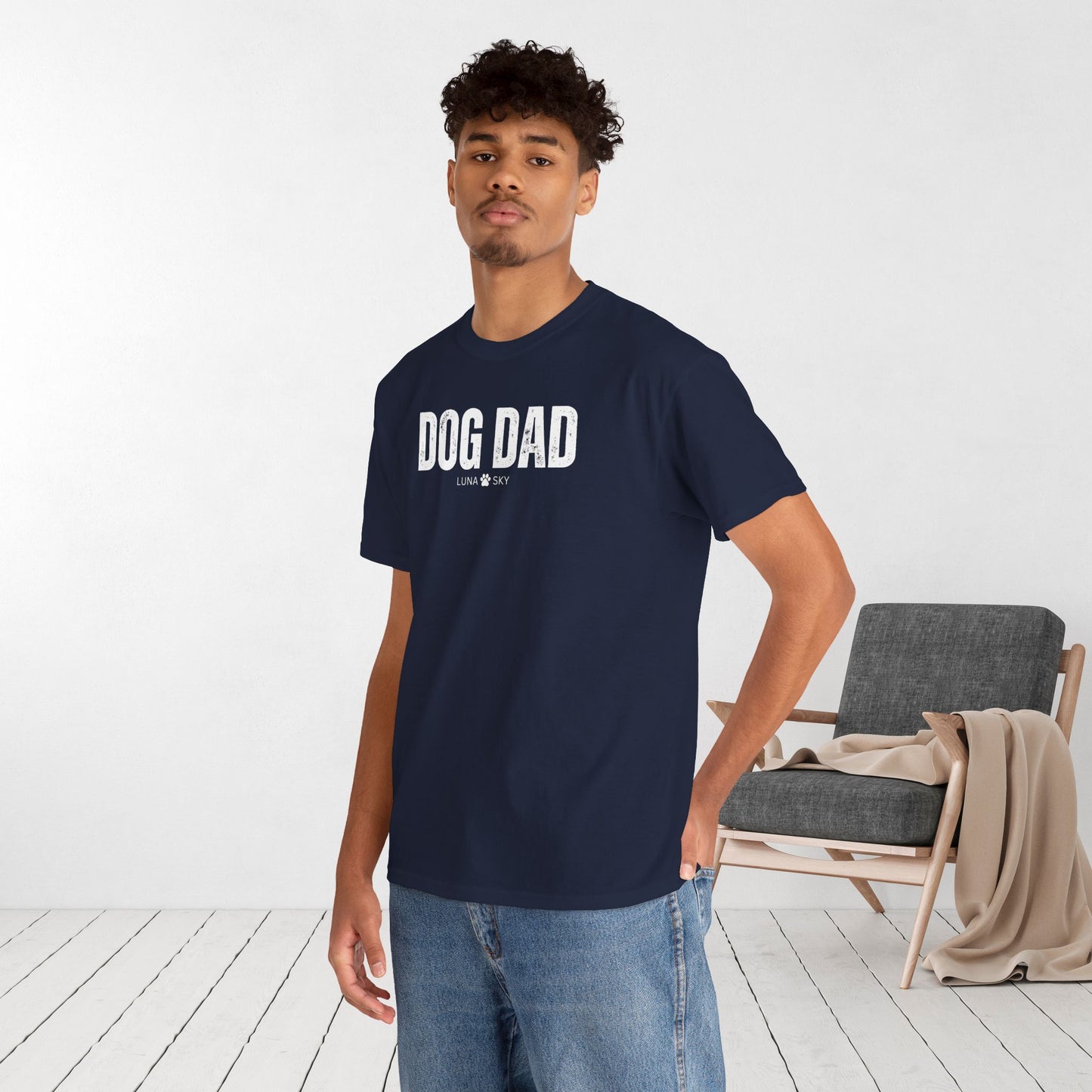 Custom Dog Dad Heavy Cotton Tee with Dogs Name - Personalized Dog Lover Gift