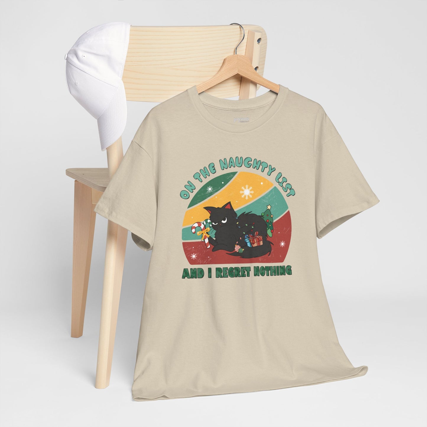 On The Naughty List Funny Cat Christmas Heavy Cotton Tee - Cat Lovers Christmas Gift