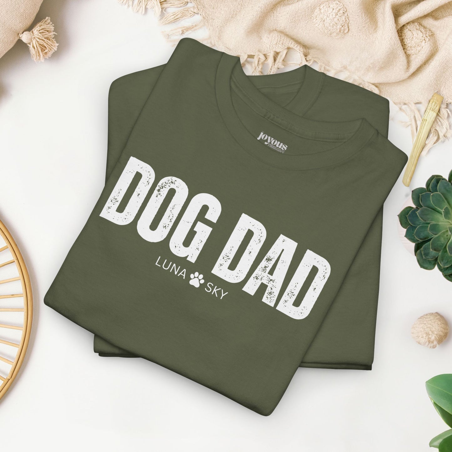 Custom Dog Dad Heavy Cotton Tee with Dogs Name - Personalized Dog Lover Gift