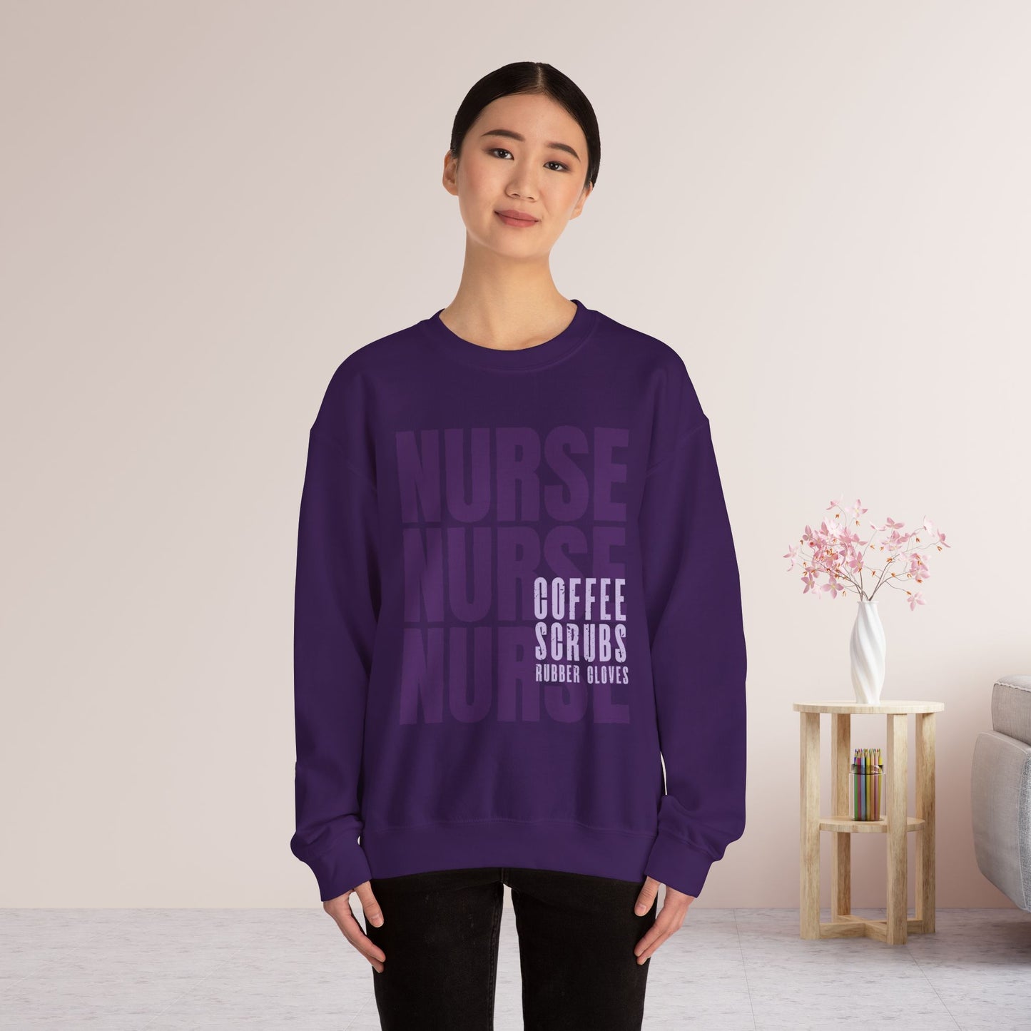 Purple Nurse Sweatshirt - Coffee Scrubs Rubber Gloves Shirt