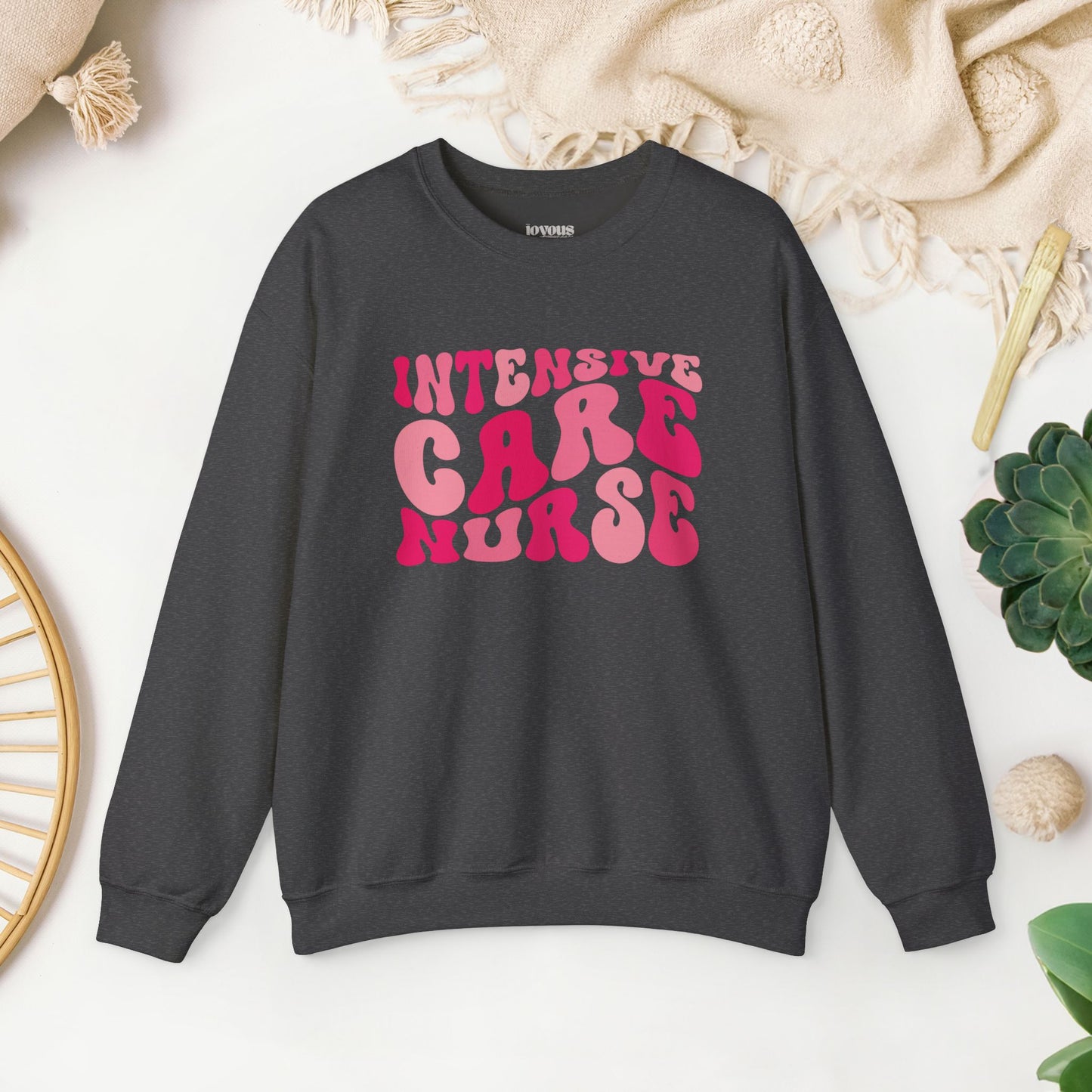 Groovy Pink ICU Nurse Crewneck Sweatshirt