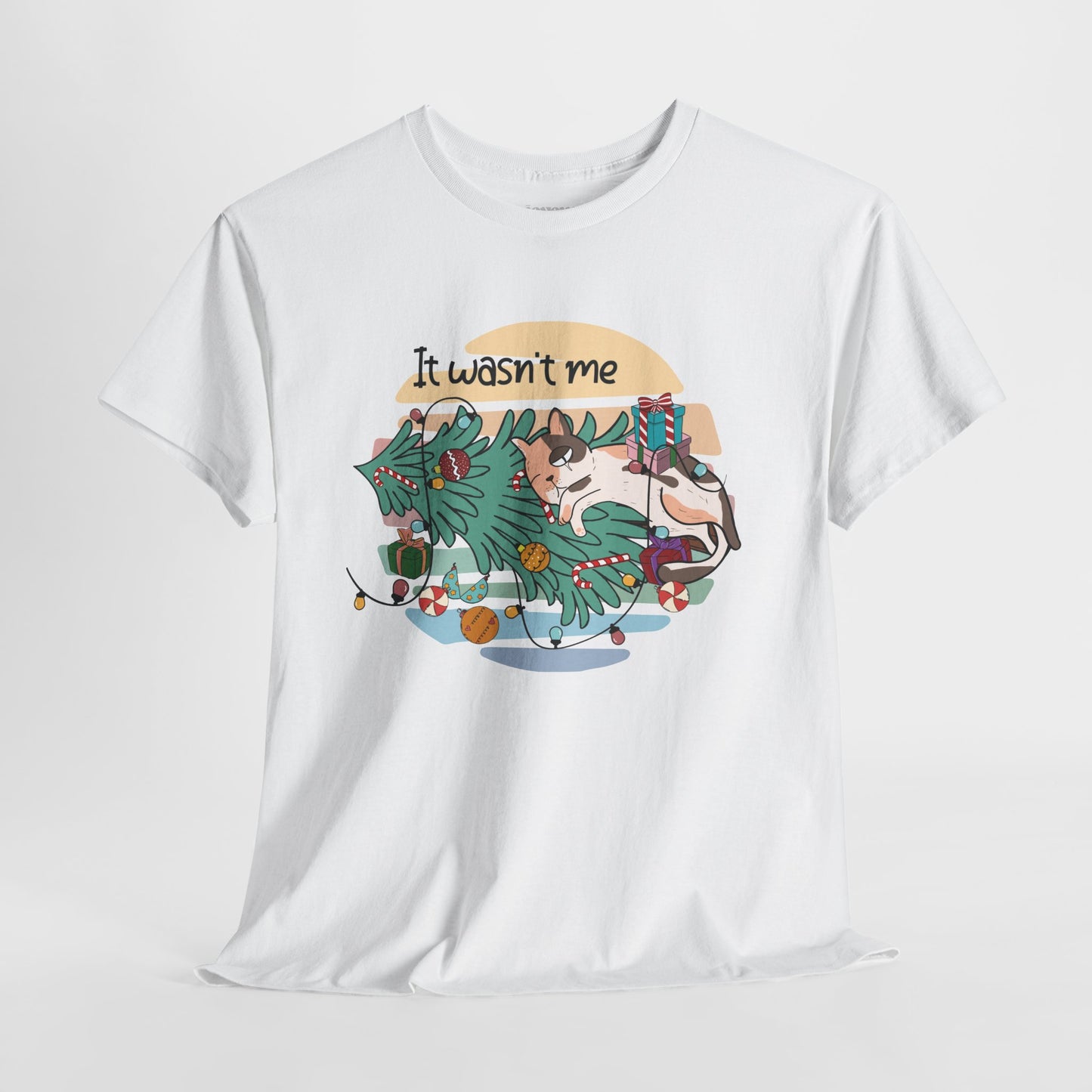 It Wasn't Me Funny Cat Christmas Heavy Cotton Tee - Cat Lovers Christmas Gift