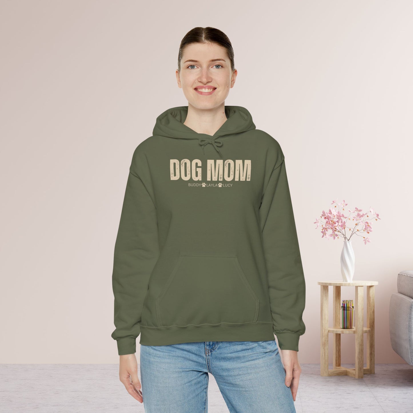 Custom Dog Mom Hoodie with Dogs Name - Personalized Gift for Dog Mom
