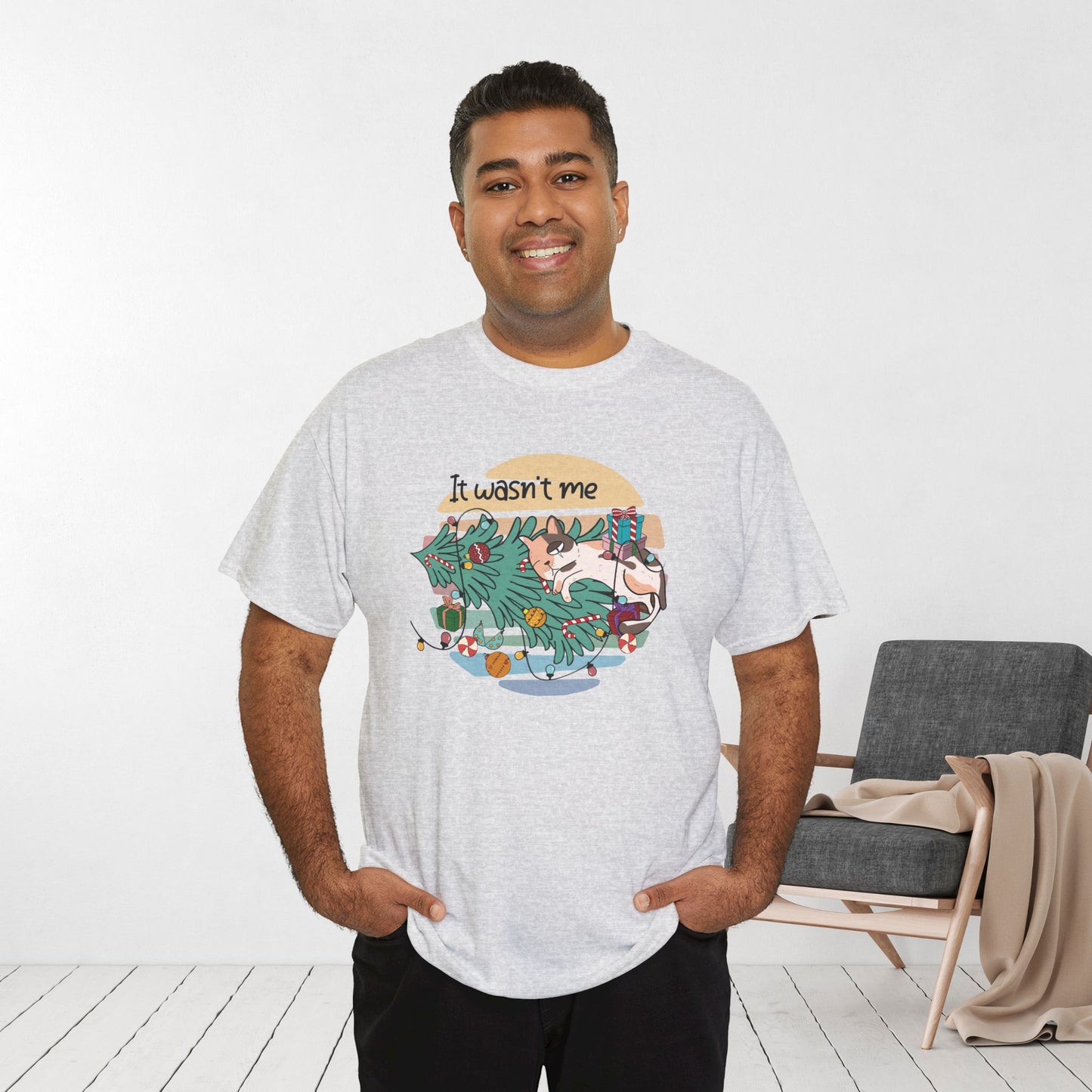 It Wasn't Me Funny Cat Christmas Heavy Cotton Tee - Cat Lovers Christmas Gift