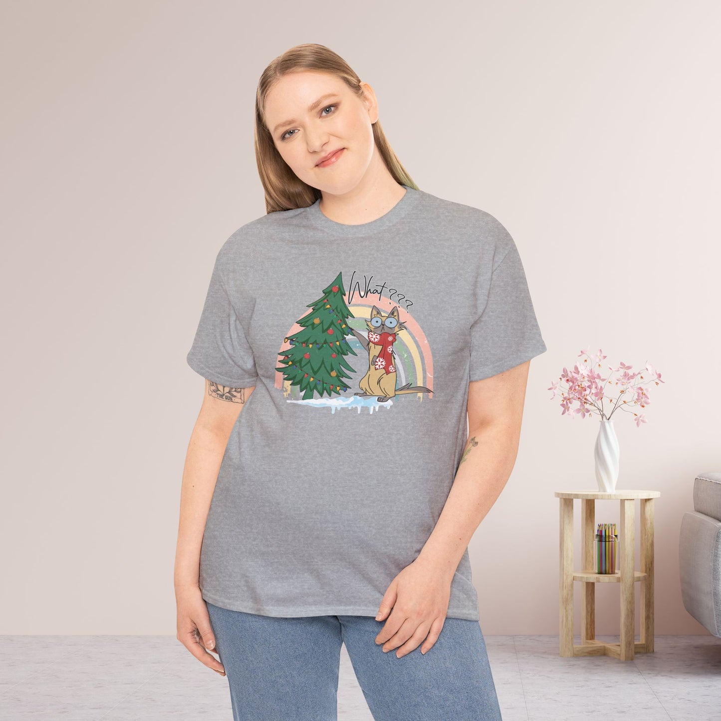 What??? Funny Cat Christmas Heavy Cotton Tee - Cat Lovers Christmas Gift