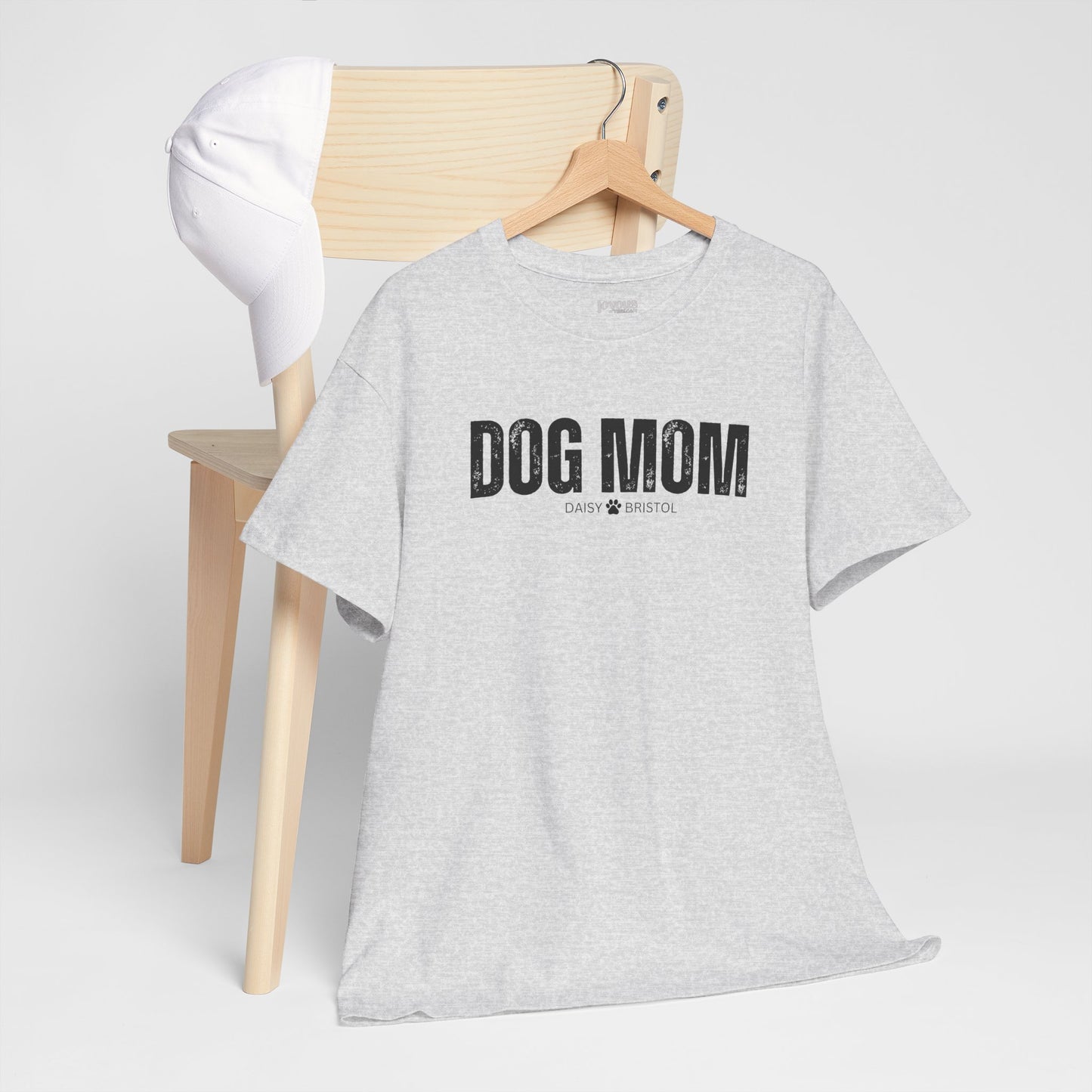 Custom Dog Mom Heavy Cotton Tee with Dogs Name - Personalized Dog Lover Gift