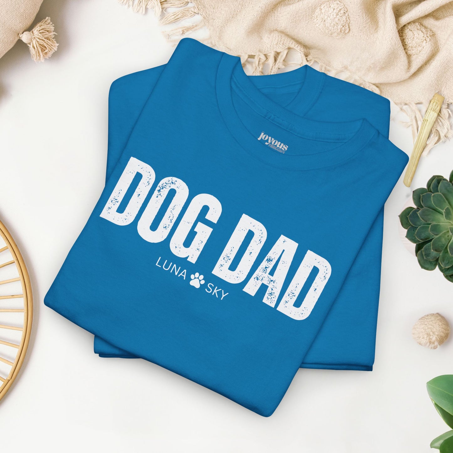 Custom Dog Dad Heavy Cotton Tee with Dogs Name - Personalized Dog Lover Gift