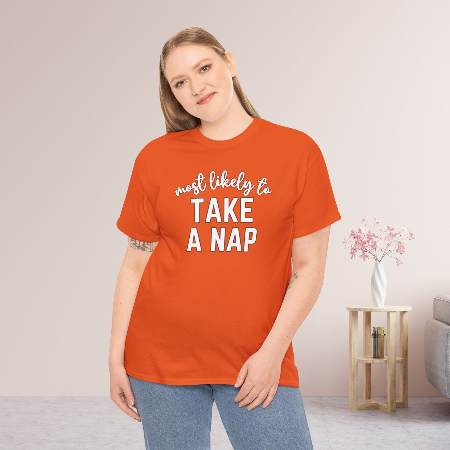 Funny Thanksgiving Shirt - Most likely to Take a Nap Heavy Cotton Tee