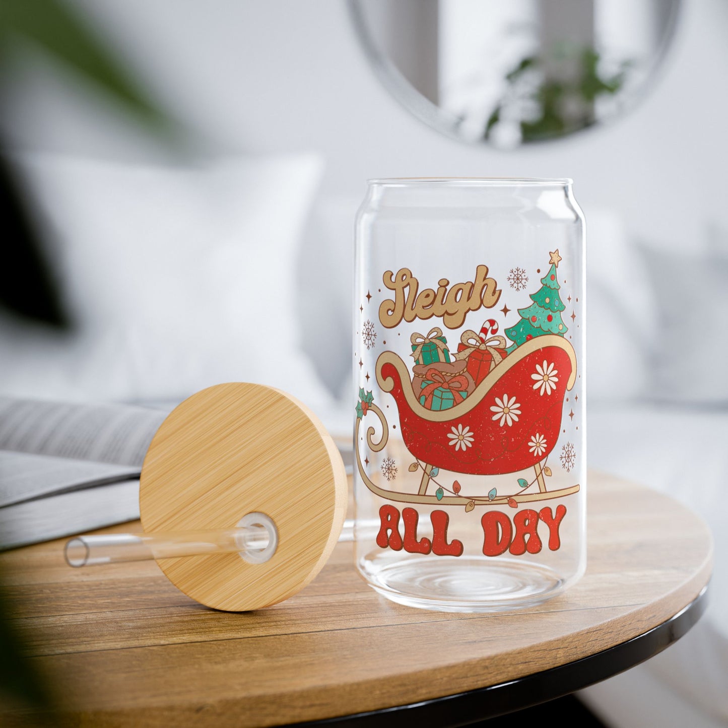 Sleigh All Day Retro Christmas Sipper Glass - Best Christmas Gift