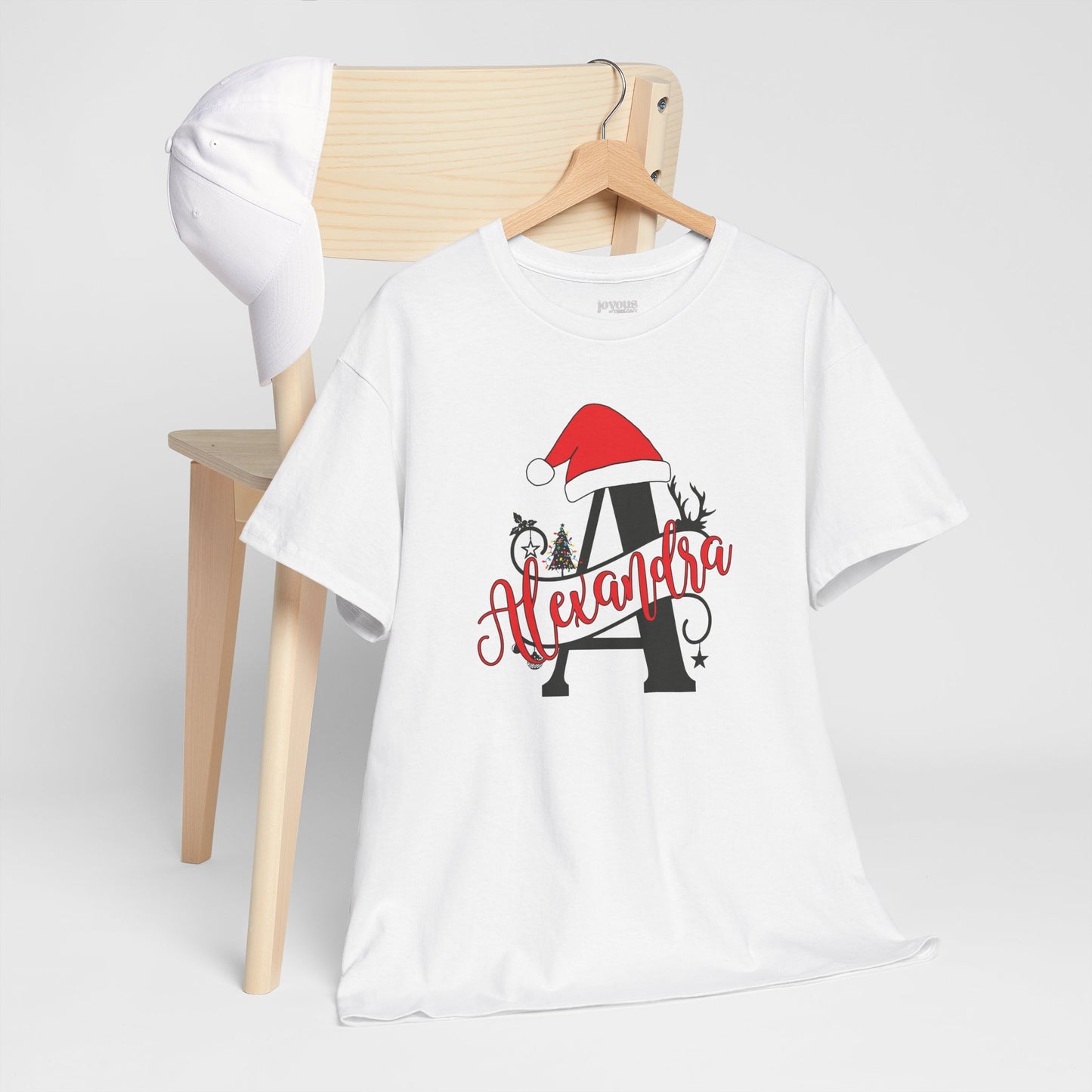 Personalized Christmas Monogram Heavy Cotton Tee with First Name - Custom Christmas Gifts