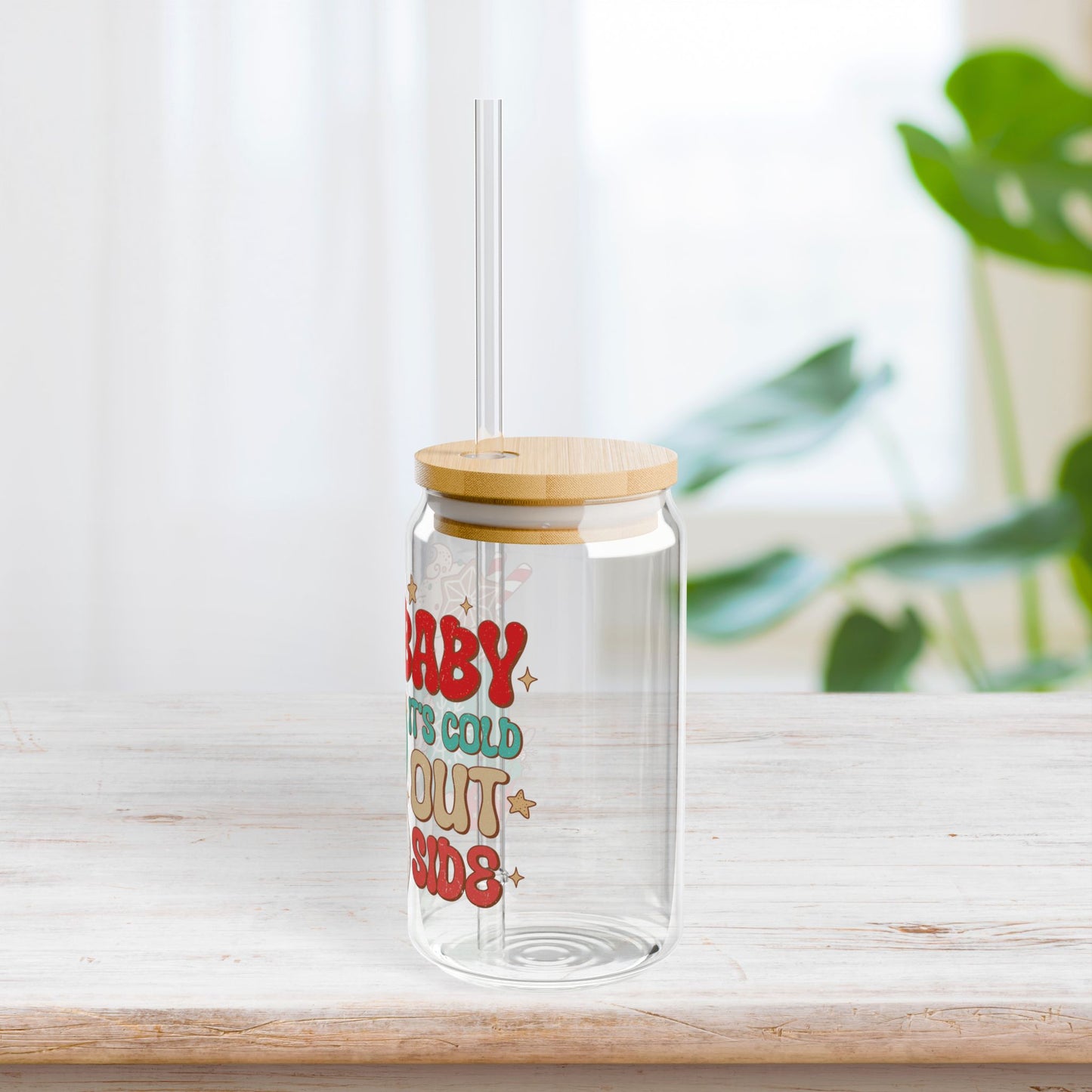 Baby It's cold Outside Retro Christmas Sipper Glass - Best Christmas Gift