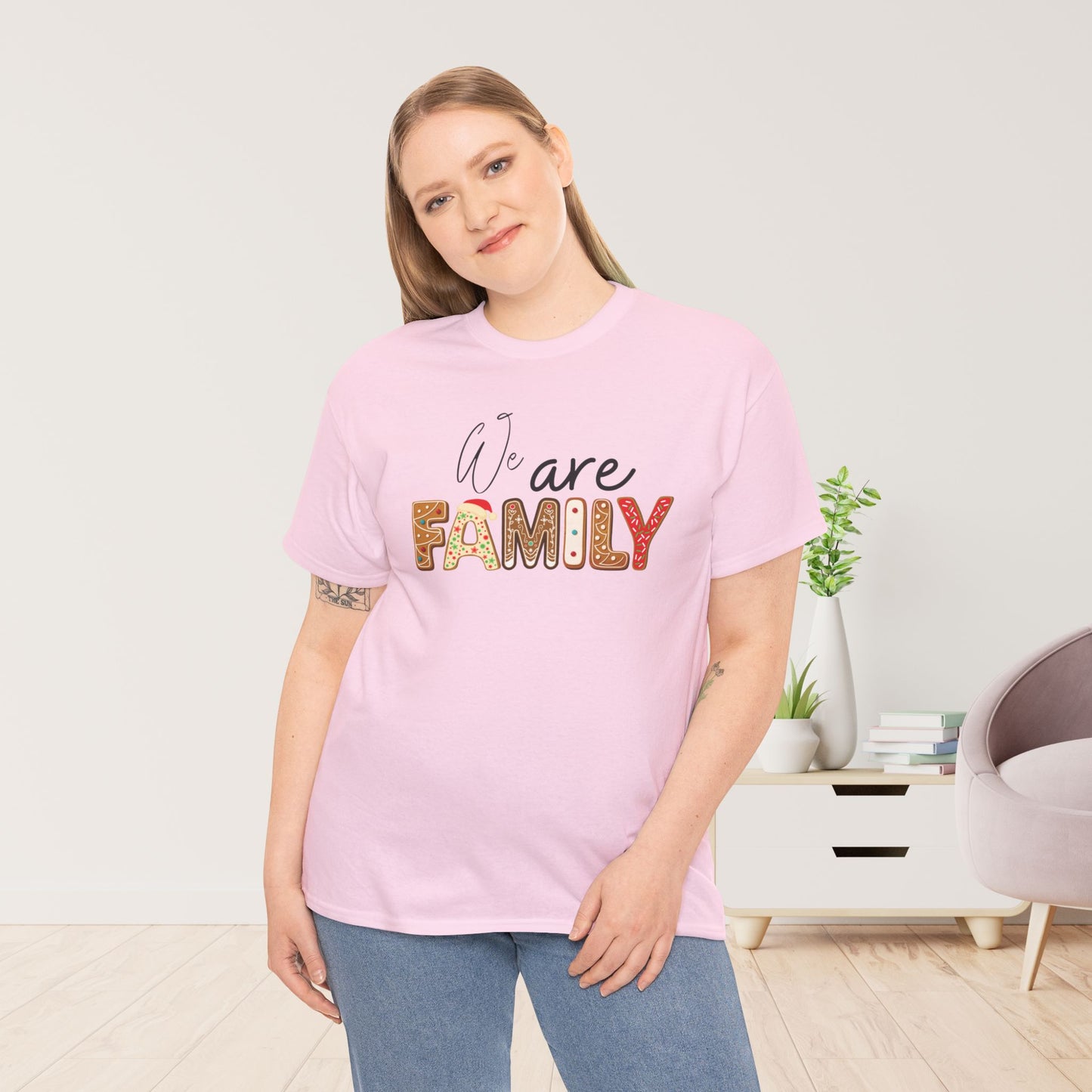We Are Family Christmas Cookie Heavy Cotton Tee - Christmas Pajama Shirt