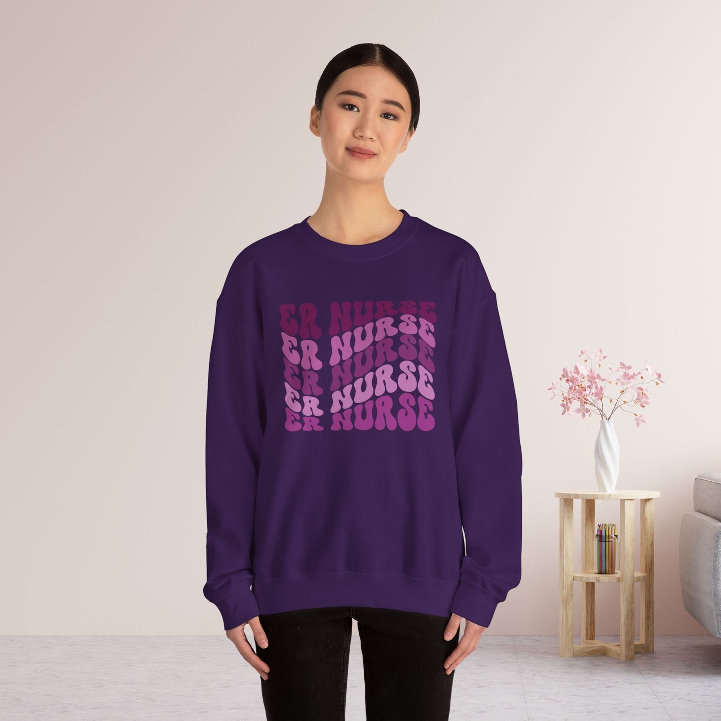 Groovy Purple ER Nurse Sweatshirt - Emergency Nurse Sweatshirt