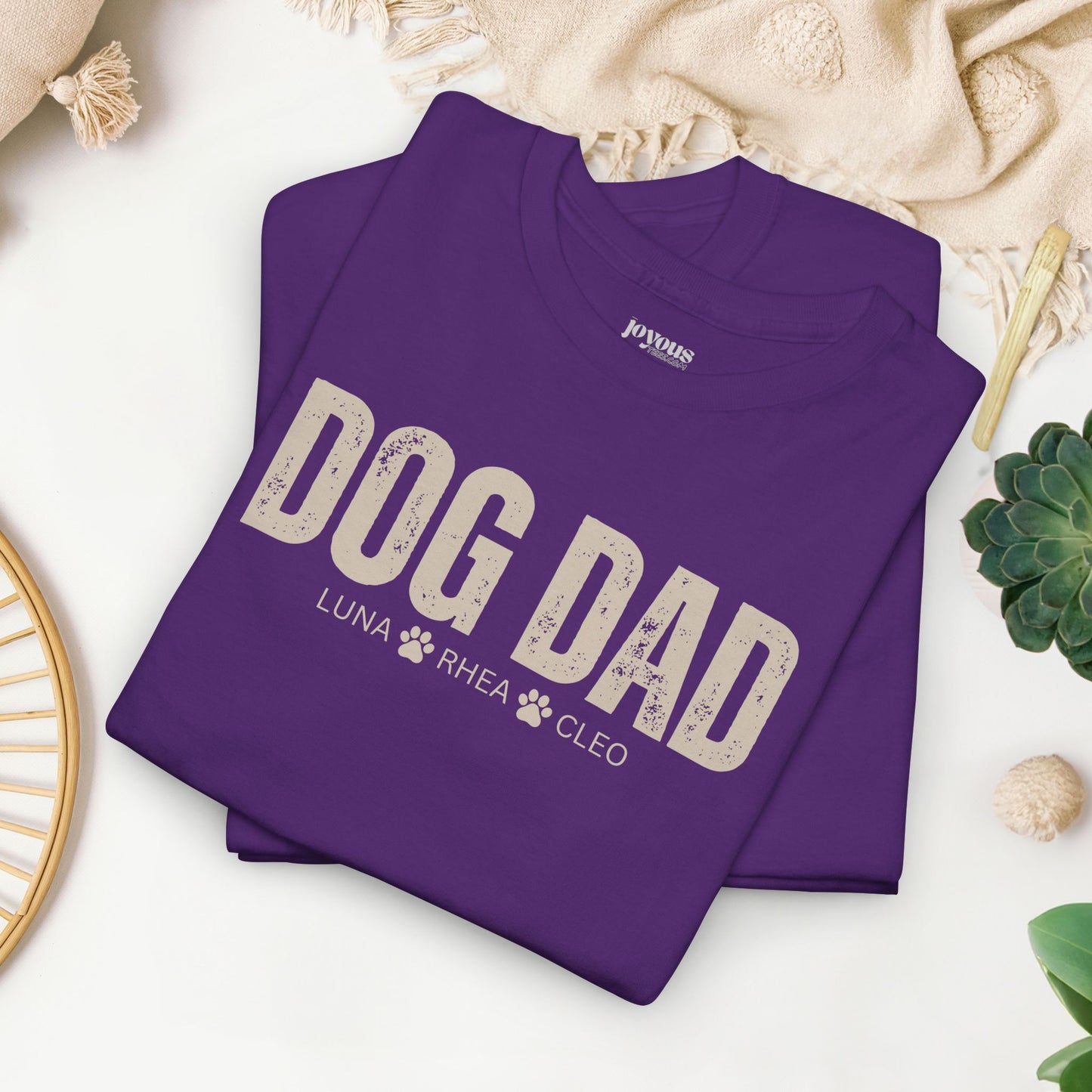 Custom Dog Dad Heavy Cotton Tee with Dogs Name - Personalized Dog Lover Gift