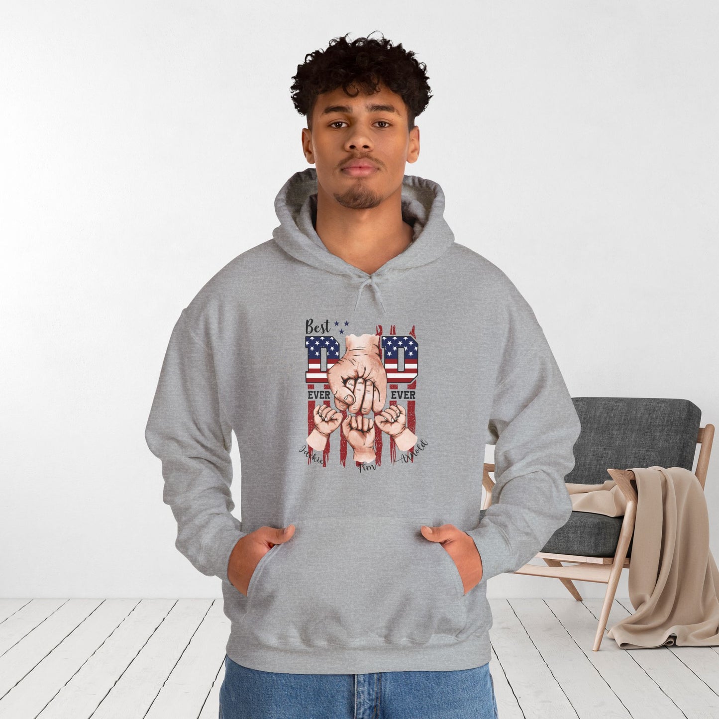 Custom Dad Hoodie with Kids Name - Personalized Gift for Dad