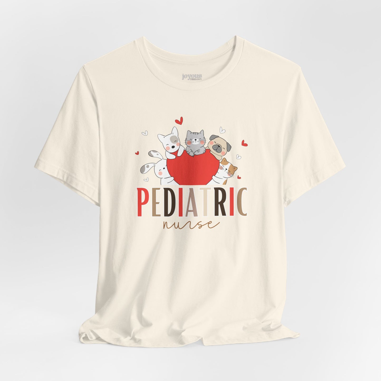Pediatric Nurse Soft Cotton Tee with Cute Dogs and Cats for PEDS Nurse
