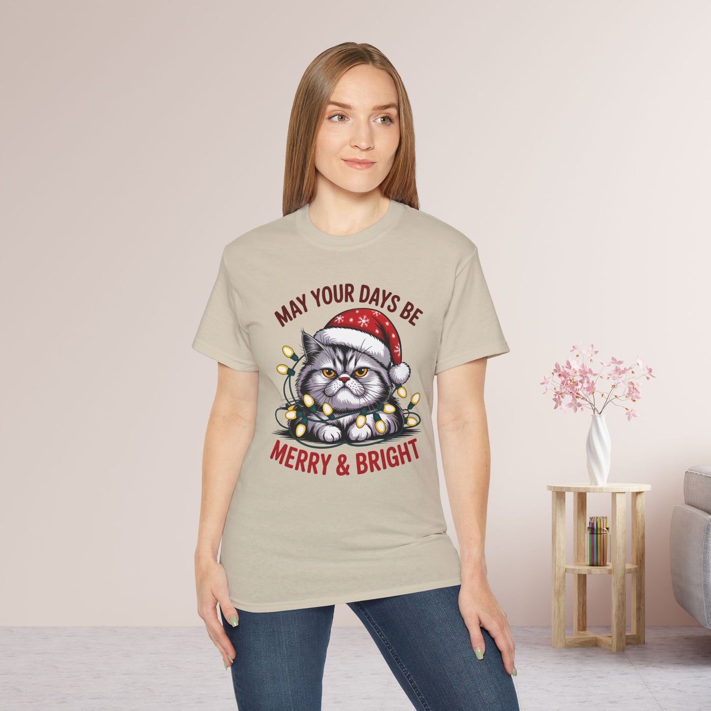 May Your Days Be Merry & Bright Christmas Cat Ultra Cotton Tee
